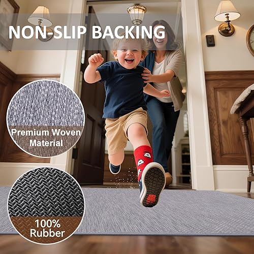 Miniatura 5 de Tapete ultra delgado para puerta de interior, tapete gris para entrada interior, 30 x 17 pulgadas, antideslizante, parte trasera de goma de perfil