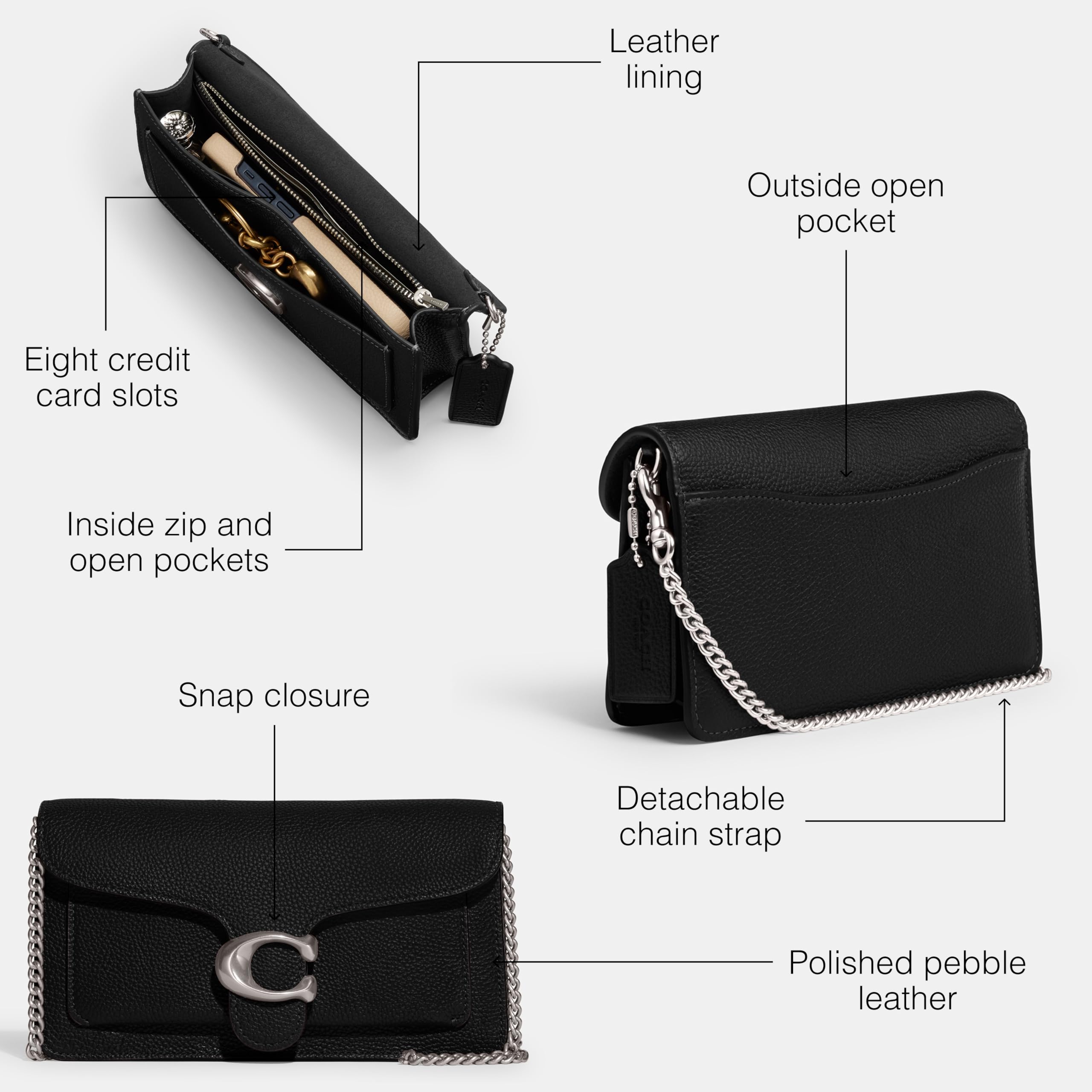 COACH, Womens, Tabby Chain Clutch, Black 1, One Size