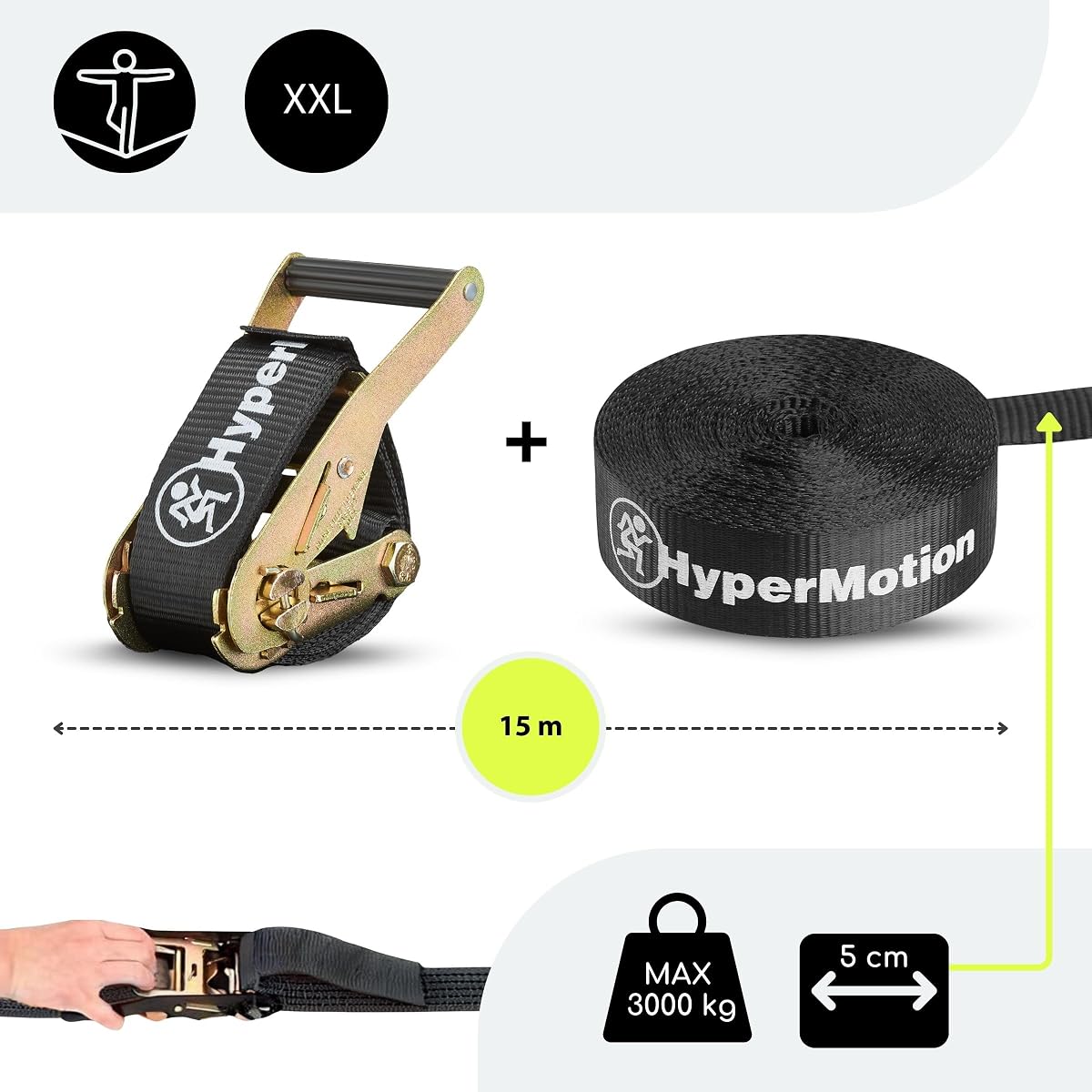 HyperMotion Tor Przeszkód Ninja dla Dzieci Zestaw Slackline – 9 Przeszkód Gimnastycznych z Drążkami Kółkami Liną i Drabinką – Udźwig do 113 kg – Dla Dzieci i Dorosłych do Ogrodu Outdoor