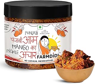 FarmDidi Punjabi Mango Pickle 325g in Fresh | Homemade Sour & Slightly Spicy Dry Aam Ka Achaar | North Indian Punjabi Style Pickle | Made With Less Oil | No Chemical Preservatives