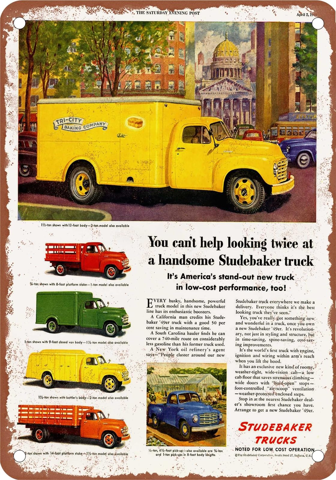 Miaomansenstore Metal Sign - 1949 Studebaker Truck Vintage Ad 08 - Old Retro Rusty Look Home Decor