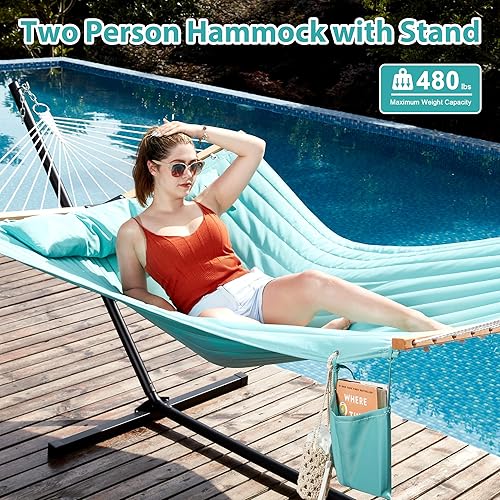 Miniatura 2 de Homgava Hamaca para Dos Personas con Soporte para Exterior Resistente, Hamaca de Patio al Aire Libre con Soporte de Acero Portátil, Hamaca Doble
