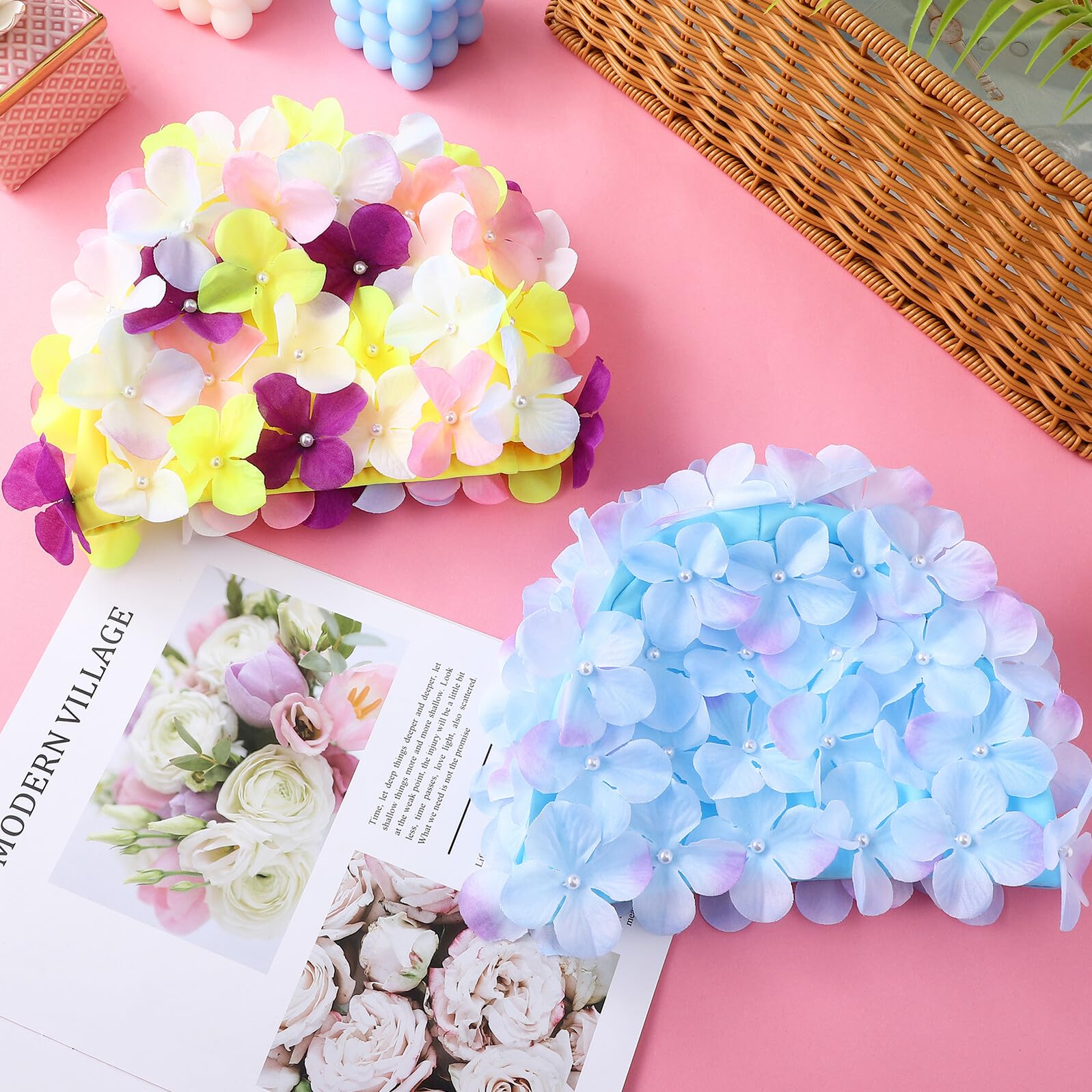 ifundom Festa Estiva 2 Cuffie da Piscina Donna Fiori in Nylon, Cuffia Piscina Fiorata Grande Elasticità e Protezione Chioma, per Spa e Nuoto