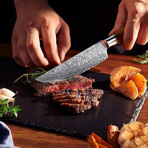 Miniatura 8 de SENKEN - Juego de 16 cuchillos de Damasco de acero japonés VG10 Damasco con asas de madera de sicomoro natural, cuchillos para carne, tijeras y