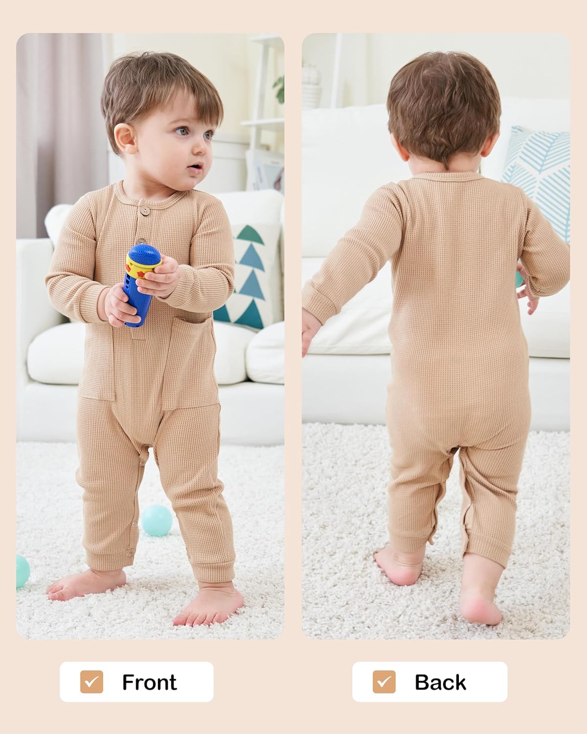 BeiVSlley Newborn Baby Boy Girl 2 Pack Button Solid Romper Infant Long sleeve Knit Cotton Footless Outfits Clothes - Image 2