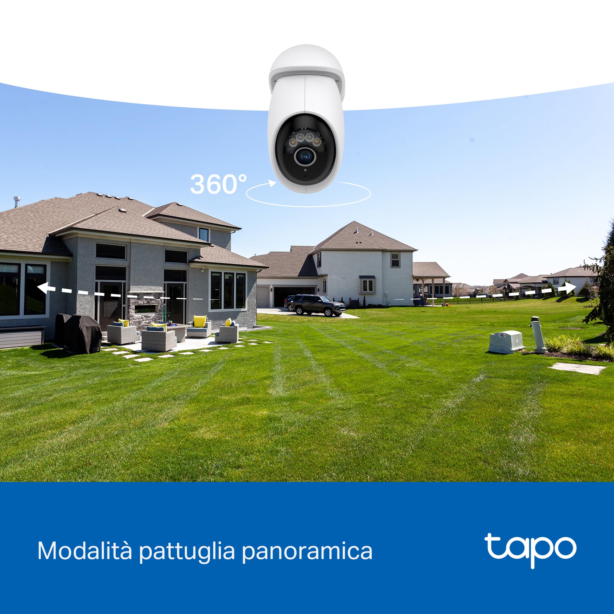 Tapo C560WS 4K 8MP Telecamera Wi-Fi Esterno Pan/Tilt, Smart AI, 360° Visuale, Visione Notturna a Colori Starlight, IP66, Allarme Sonoro e Luminoso, Wi-Fi 6 e Ethernet, Supporta MicroSD fino a 512 GB