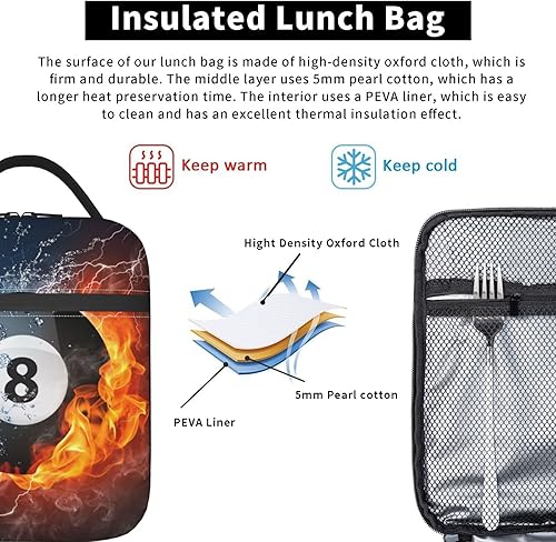 Miniatura 5 de Bolsa de almuerzo con bola de billar para niños y niñas, reutilizable, aislada, bolsa de almuerzo portátil para niños, escuela, hombres, trabajo,