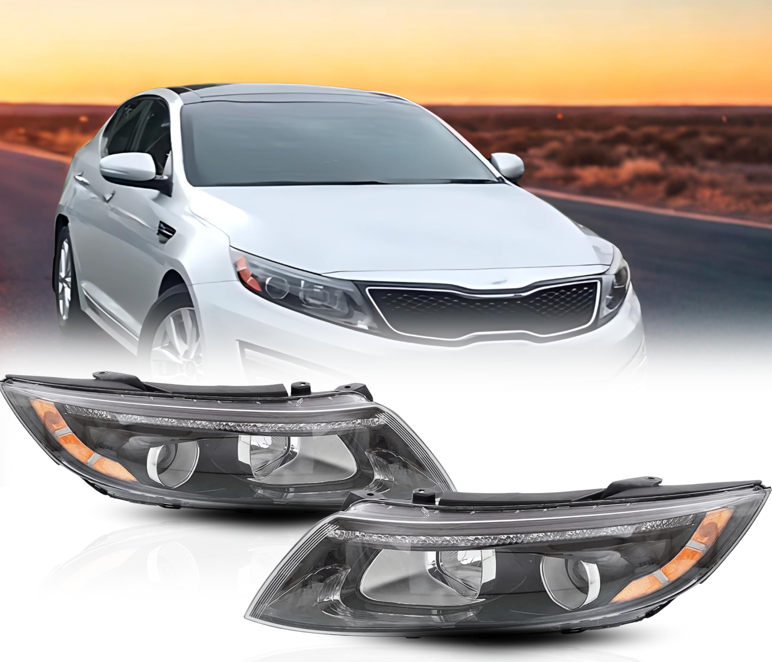 ALLIGATOR AUTO LIGHTS Headlamp Replacement For Kia Optima 2014 2015 Halogen Headlight Assembly W/LED POSITION LAMP with Bulbs Pair, Right&Left Side, KI2503176 KI2502176 / 92102-4C551, 92101-4C551