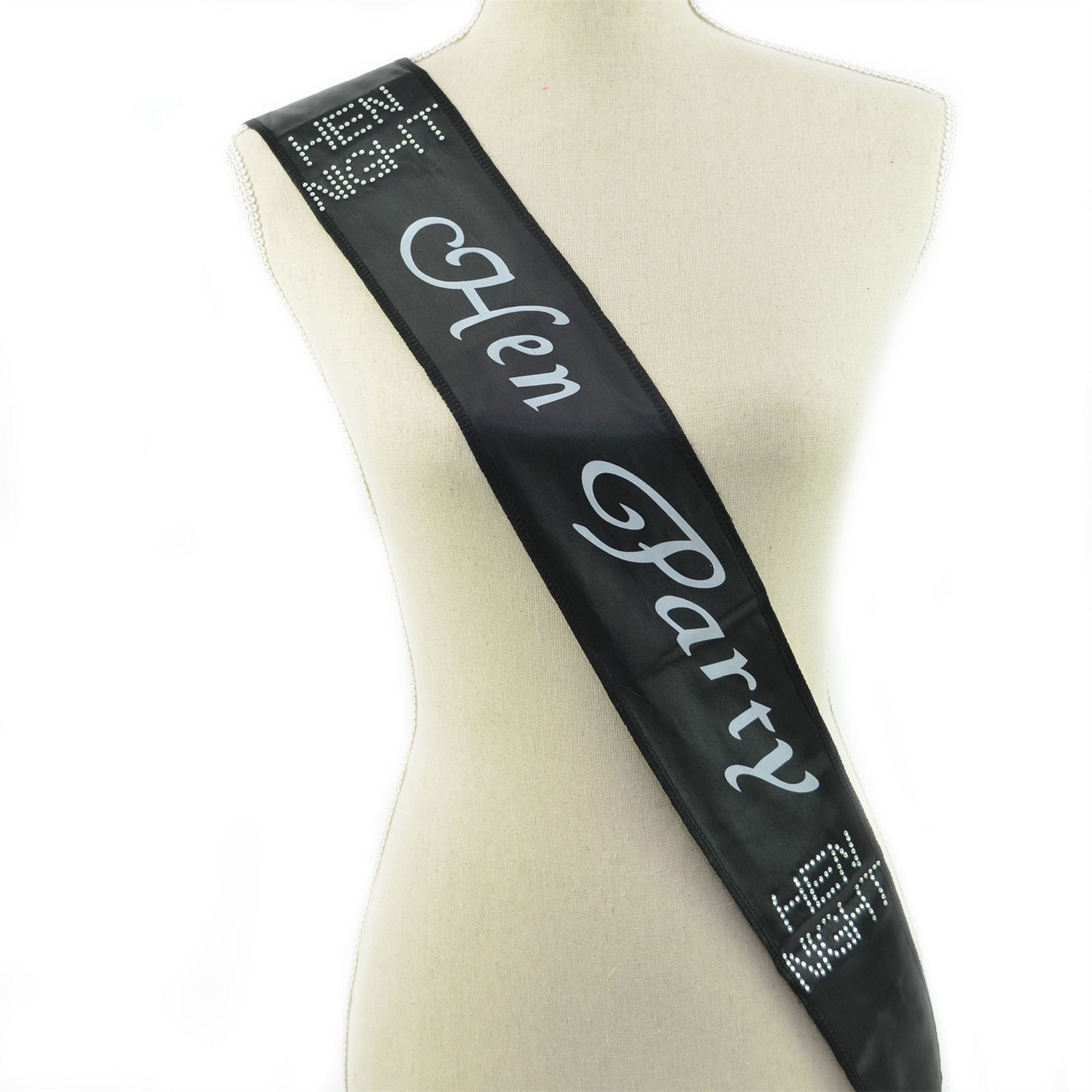 Shatchi Black/Silver Hen Party Diamante Sash - Hen Night Wedding Bridal Shower Bachelorette Fancy Dress Accessory Decoration
