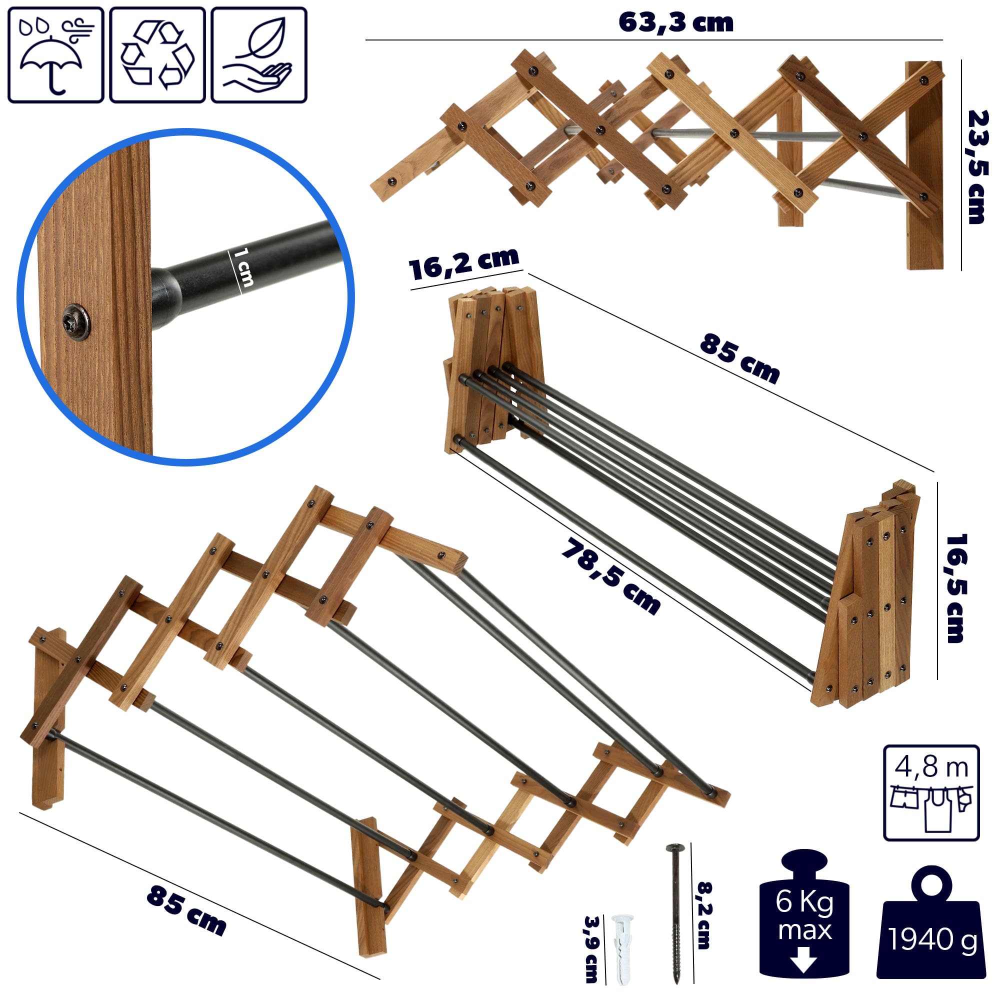 KADAX Tendedero Plegable de Pie Extensible, Acordeón (Pared de 63,5 x 85 cm)