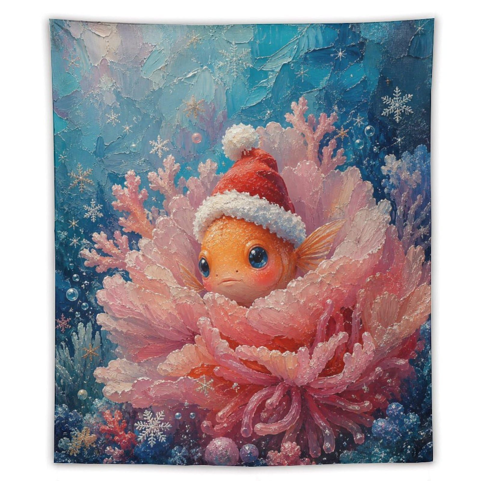 W7C8U2X3 Clownfish Santa Hat Anemone Wall Tapestry, Oil Painting, Entryway