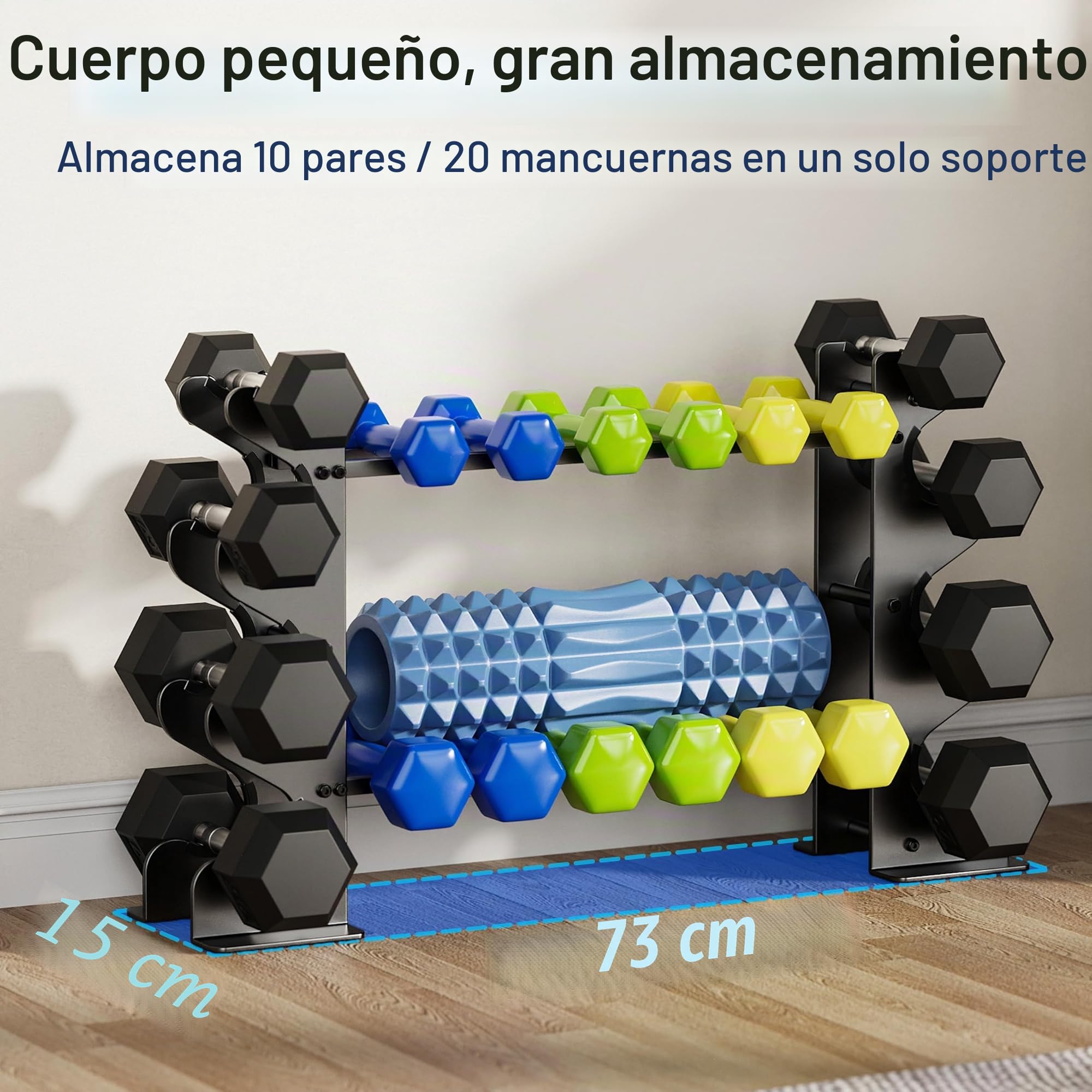 Soporte para mancuernas de 4 niveles para gimnasio en casa, estante compacto para mancuernas, pesas libres, estante de almacenamiento de acero resistente para neopreno y mancuernas hexagonales