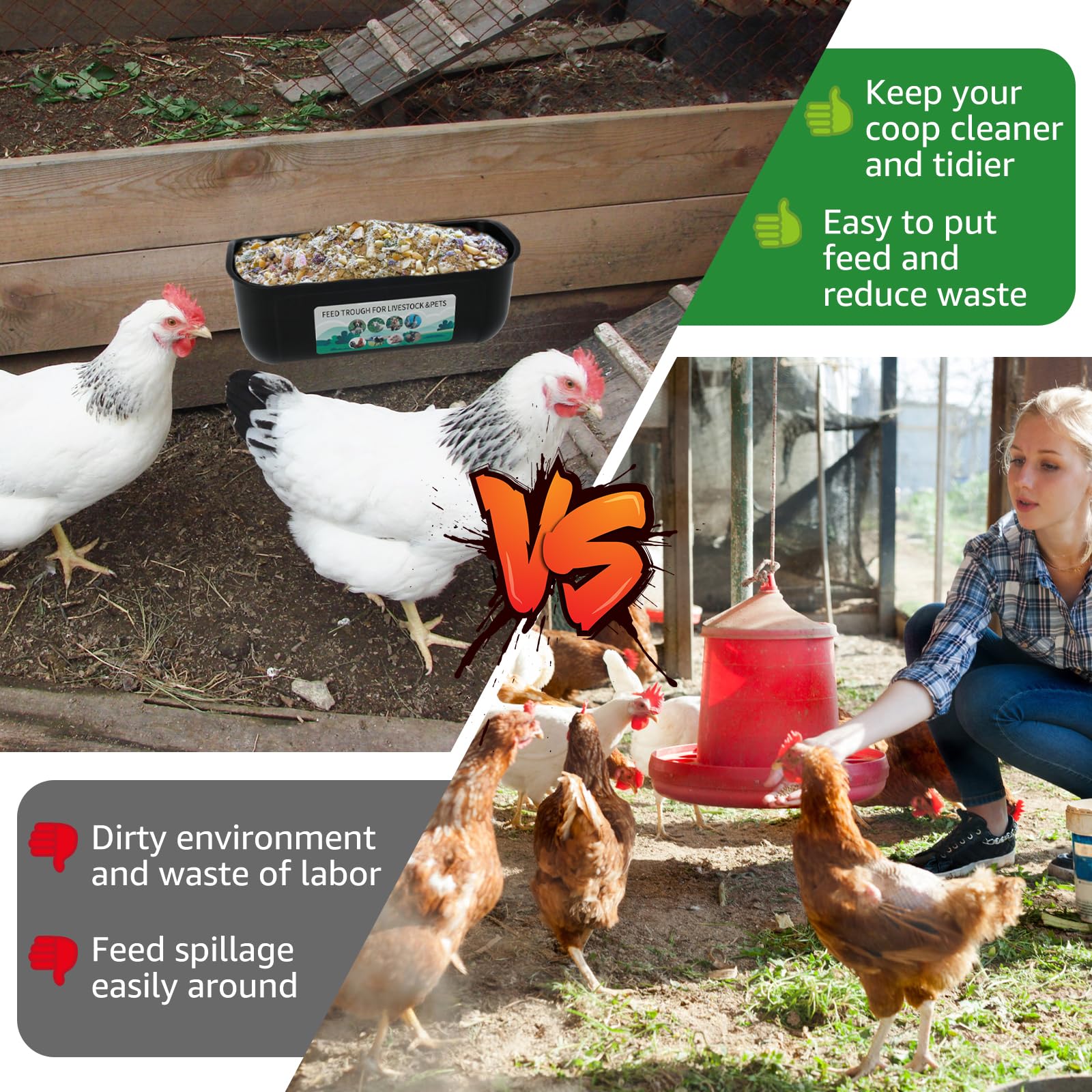 2 comederos colgantes para pollos, alimentadores de cabras, alimentador colgante sin BPA, comedero de pollo para aves de corral, contenedor de alimentación para pollo, pato y cabra (negro)