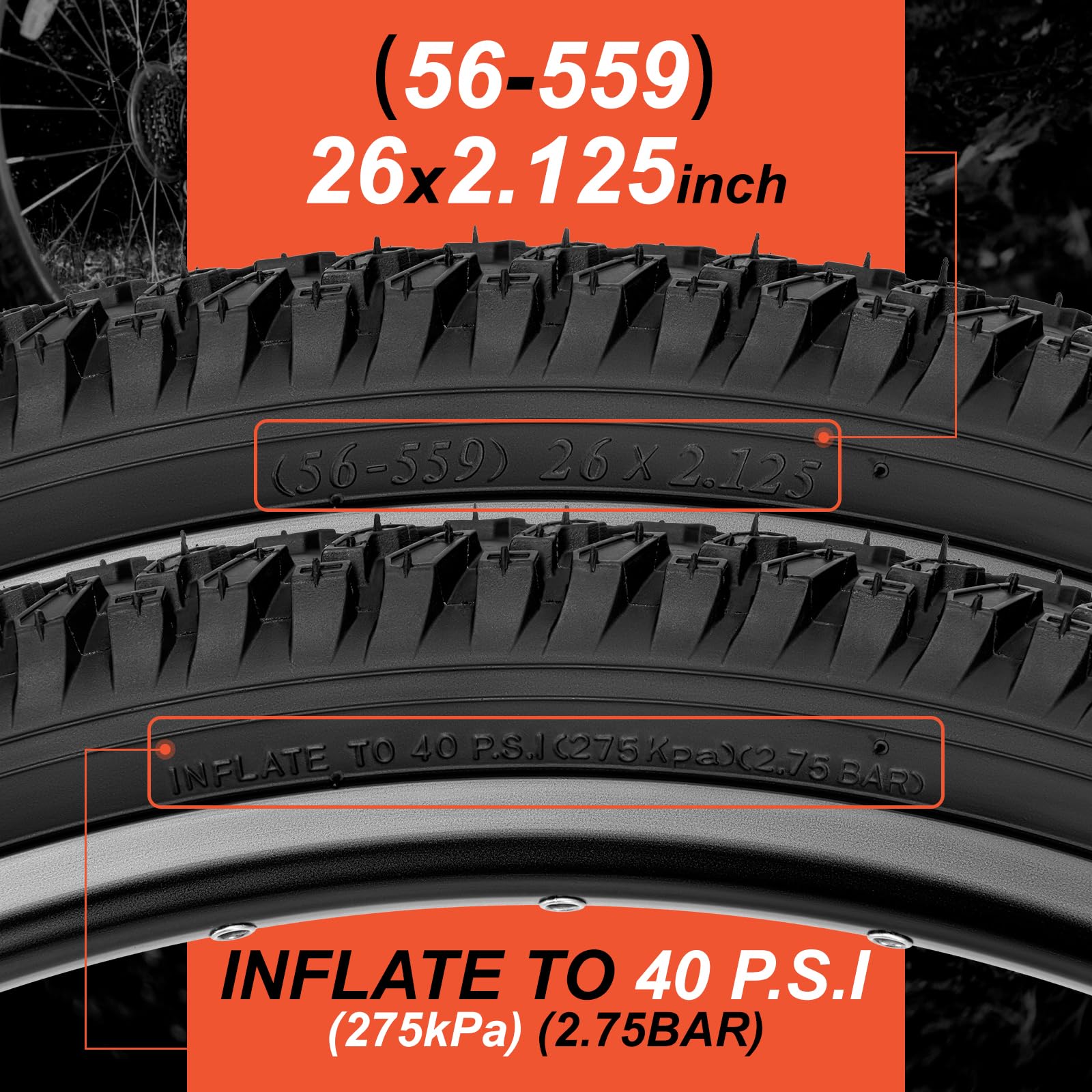 Amazon | 自転車タイヤ2個セット - 26 x 2.1インチ マウンテンバイク