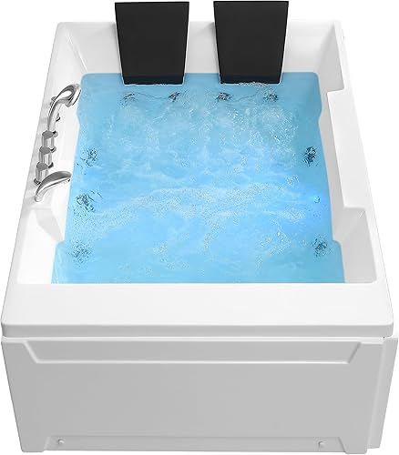 Empava Tina de hidromasaje acrílico de 72 pulgadas para 2 personas, hidromasaje, rectangular, chorros de agua, alcohol, spa, bañera de doble