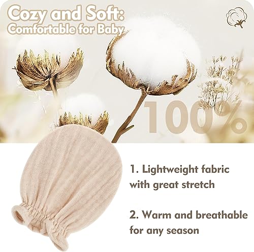 Miniatura 6 de Pro Goleem Manoplas de muselina para recién nacido, 100% algodón, guantes suaves y transpirables para niños y niñas de 0 a 6 meses