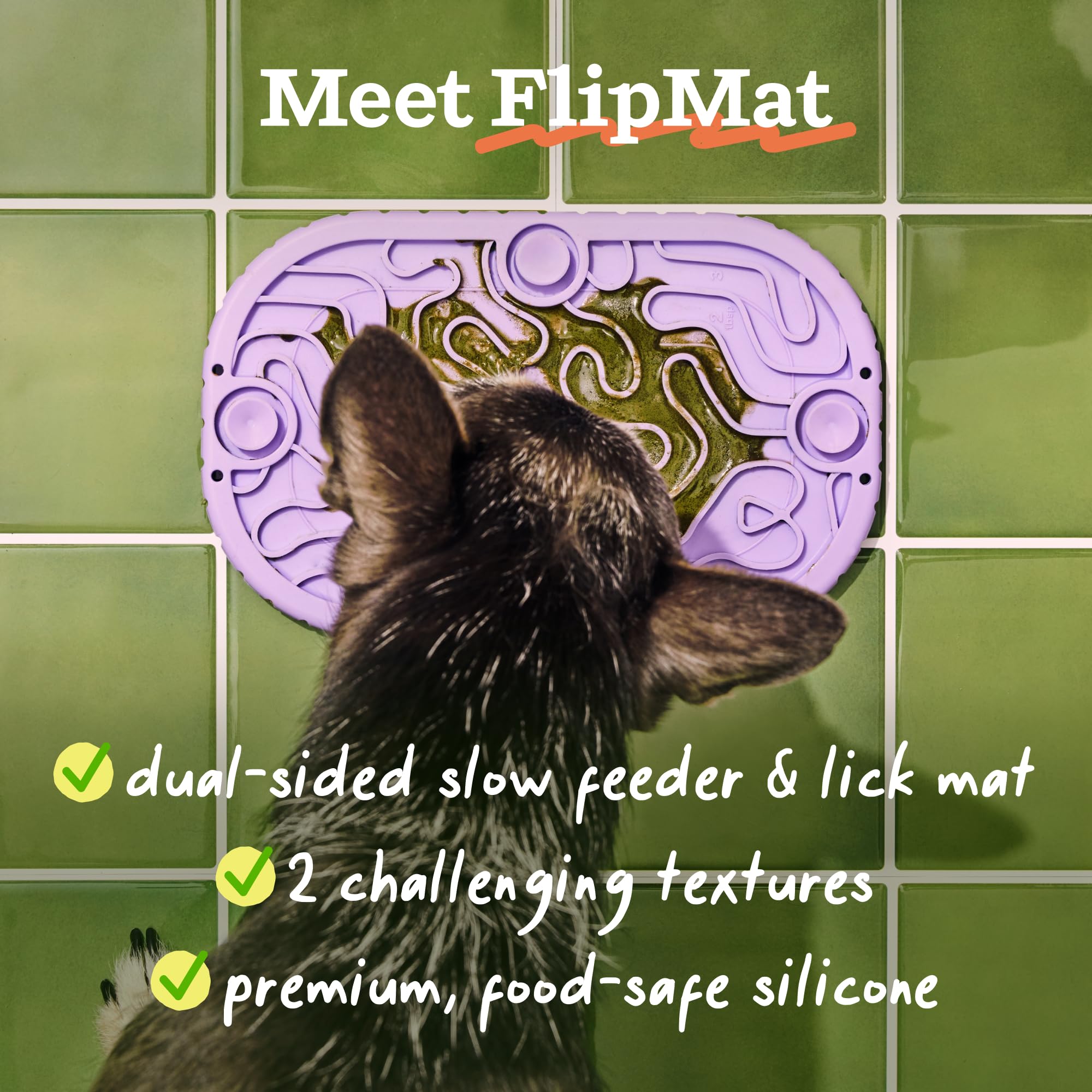 WOOF FlipMat Mini - Leicht zu Reinigen Leckmatte für kleine Hunde & Reisen - Slow Feeder Matte mit doppelseitigem Anti-Rutsch-Design - BPA Frei Silikon - Leckmatte - Interaktives Hundespielzeug