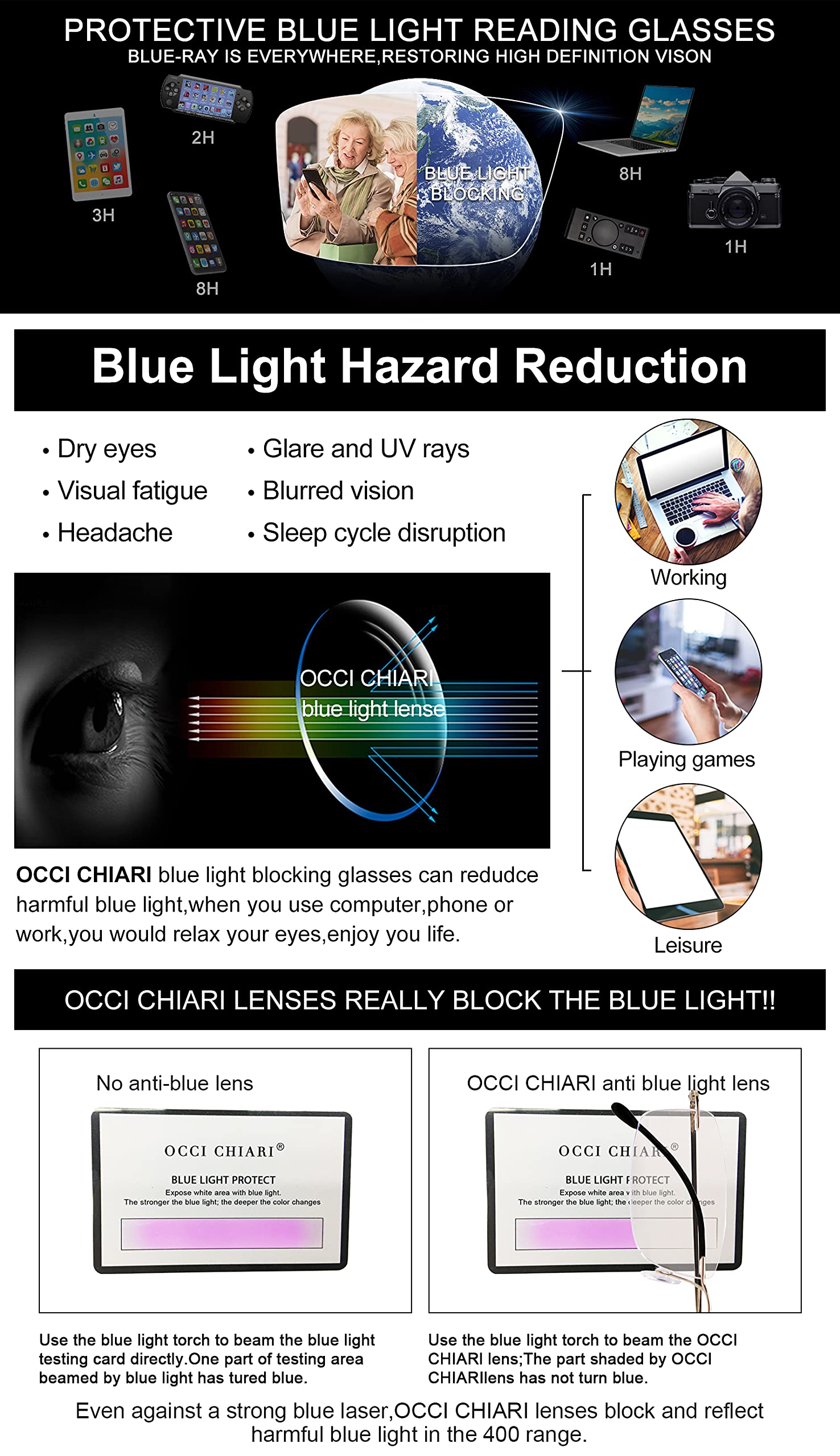 OCCI CHIARI Reading Glasses 3.0 For Women Blue light Reader with Titanium Frameless 1.0 1.25 1.5 1.75 2.0 2.25 2.5 2.75 3.0 3.5 4.0 5.0 6.0