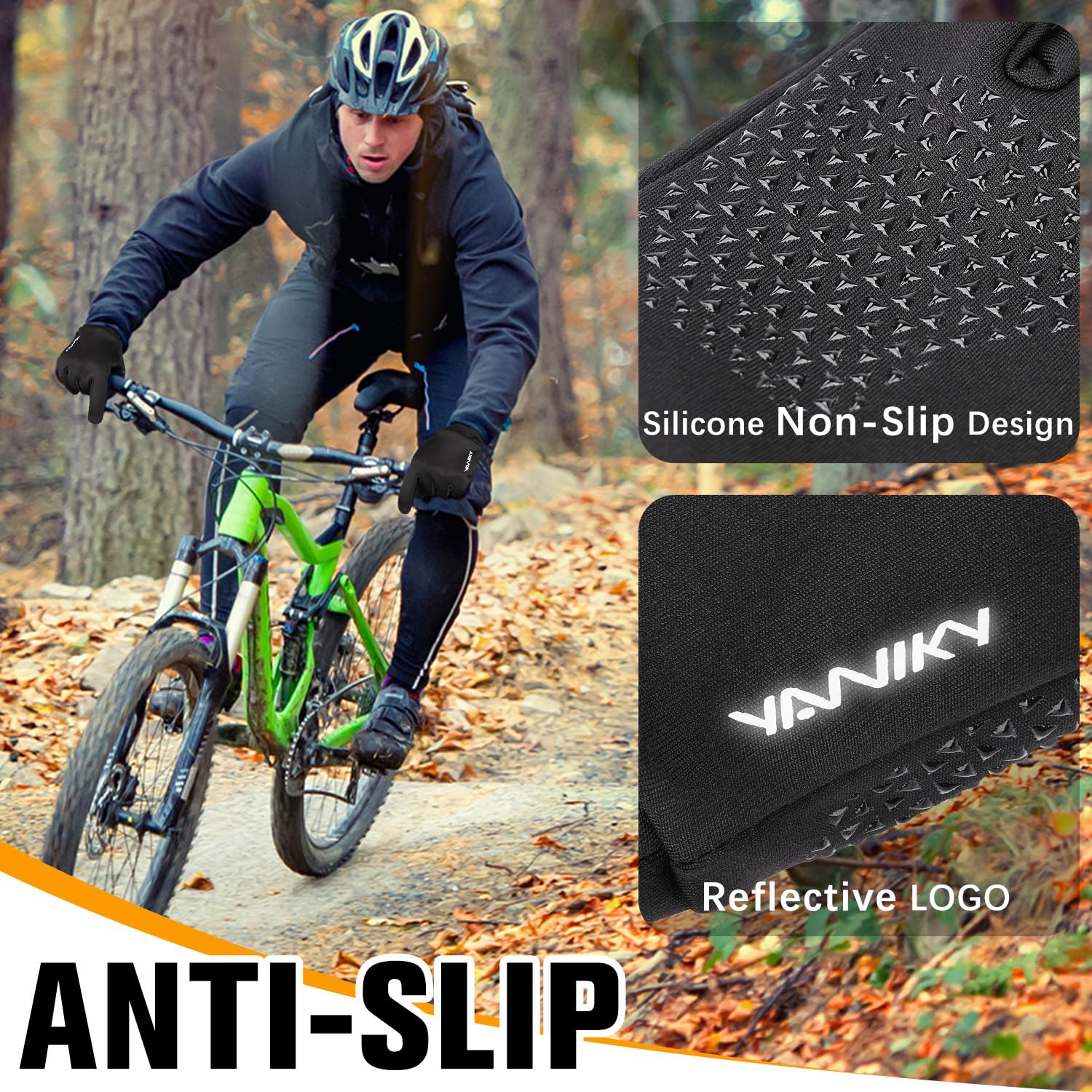YANIKY Gants Cyclisme Coupe-Vent Thermiques Homme Femme Antidérapants Écran Tactile Vélo Course Randonnée