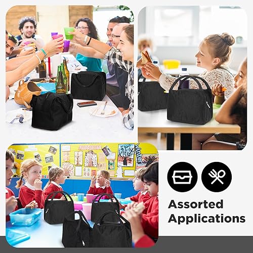 Miniatura 4 de Chunful 12 bolsas de almuerzo aisladas a granel para niños, mujeres y adultos, reutilizable, bolsa de almuerzo impermeable con aluminio (negro)