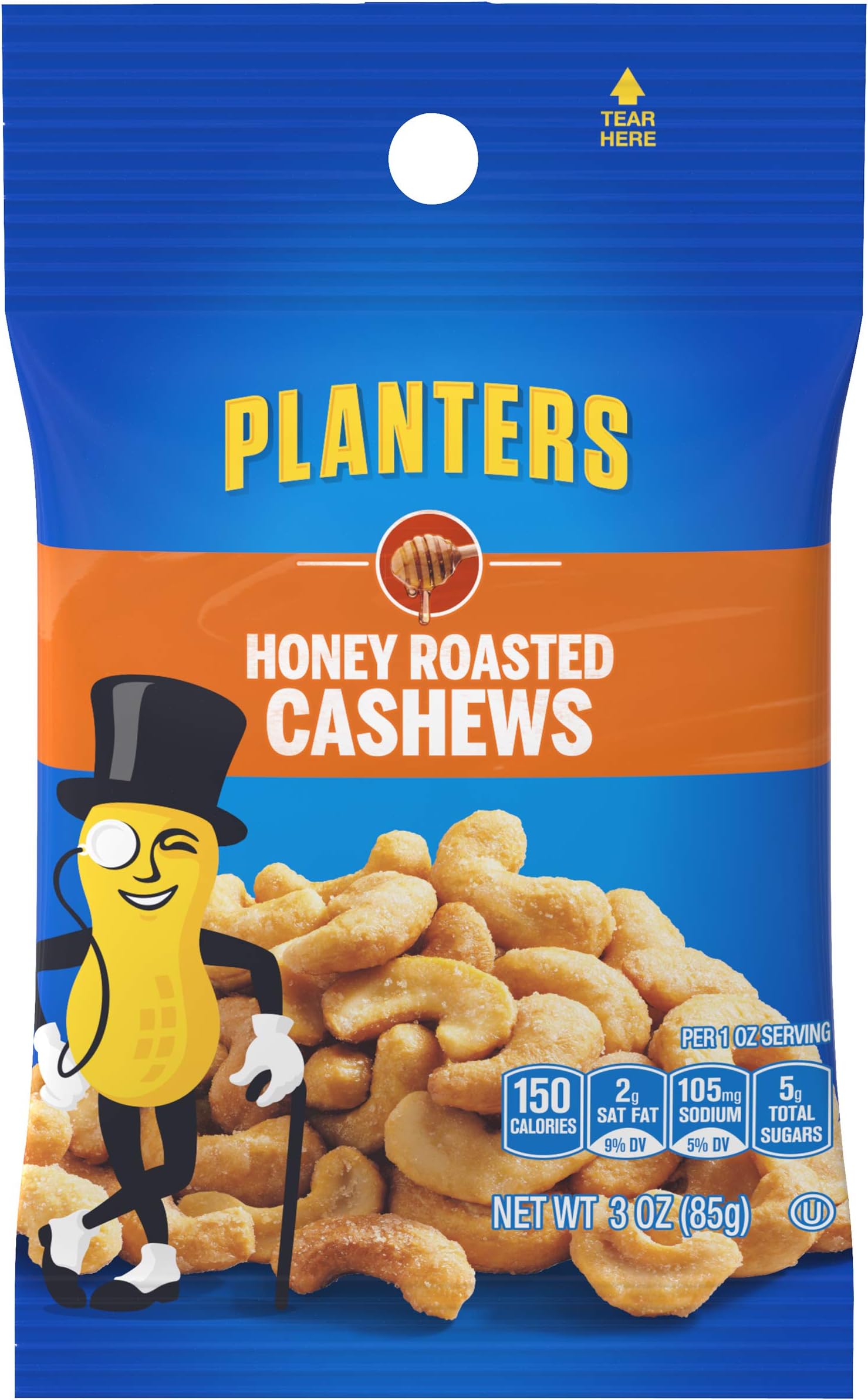 Planters Honey Roasted & Salted Cashews (3oz Bag, Pack of 6)
