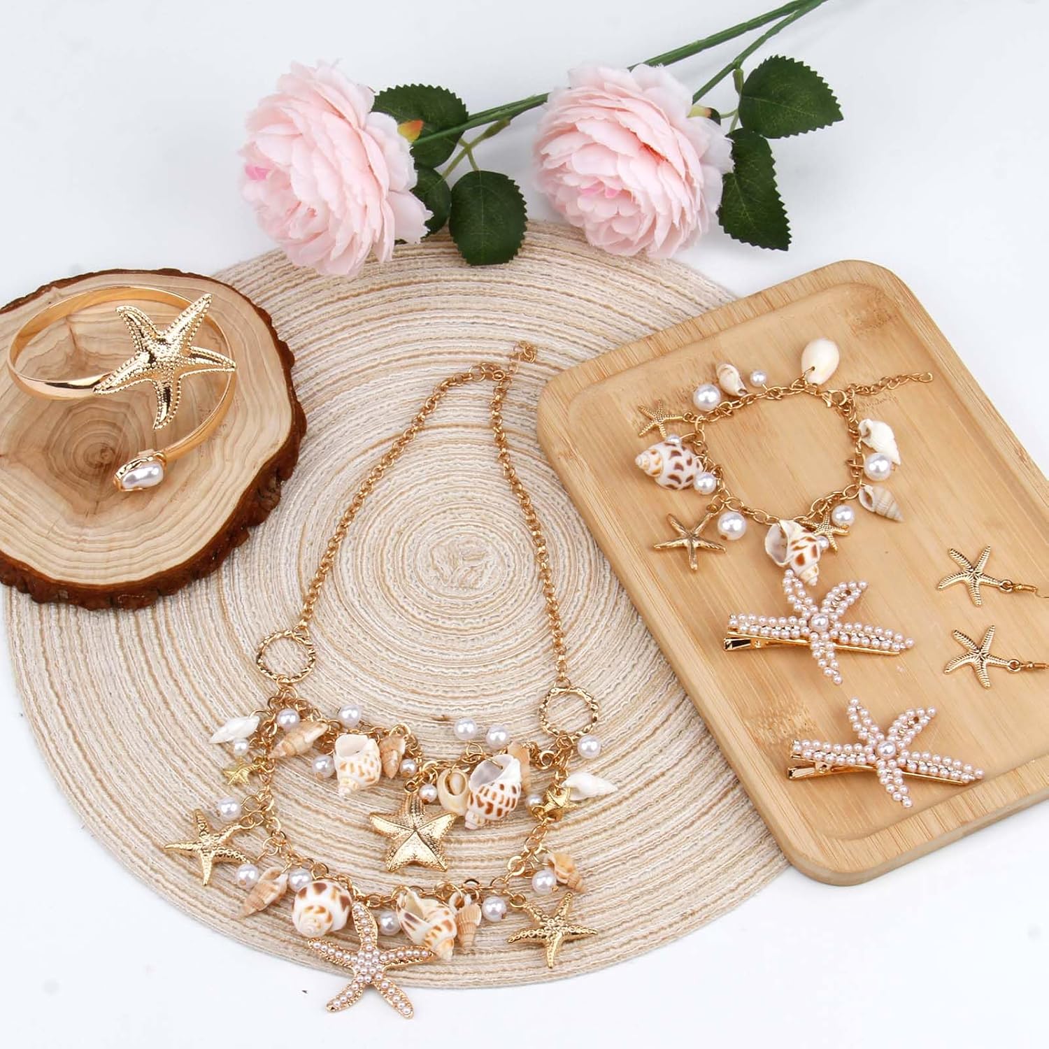Starfish Seashell Necklace Bracelet Dainty Boho Jewelry Set Gold Beach Jewelry Accessories for Women Summer Vacation Coastal Beachy - Image 2