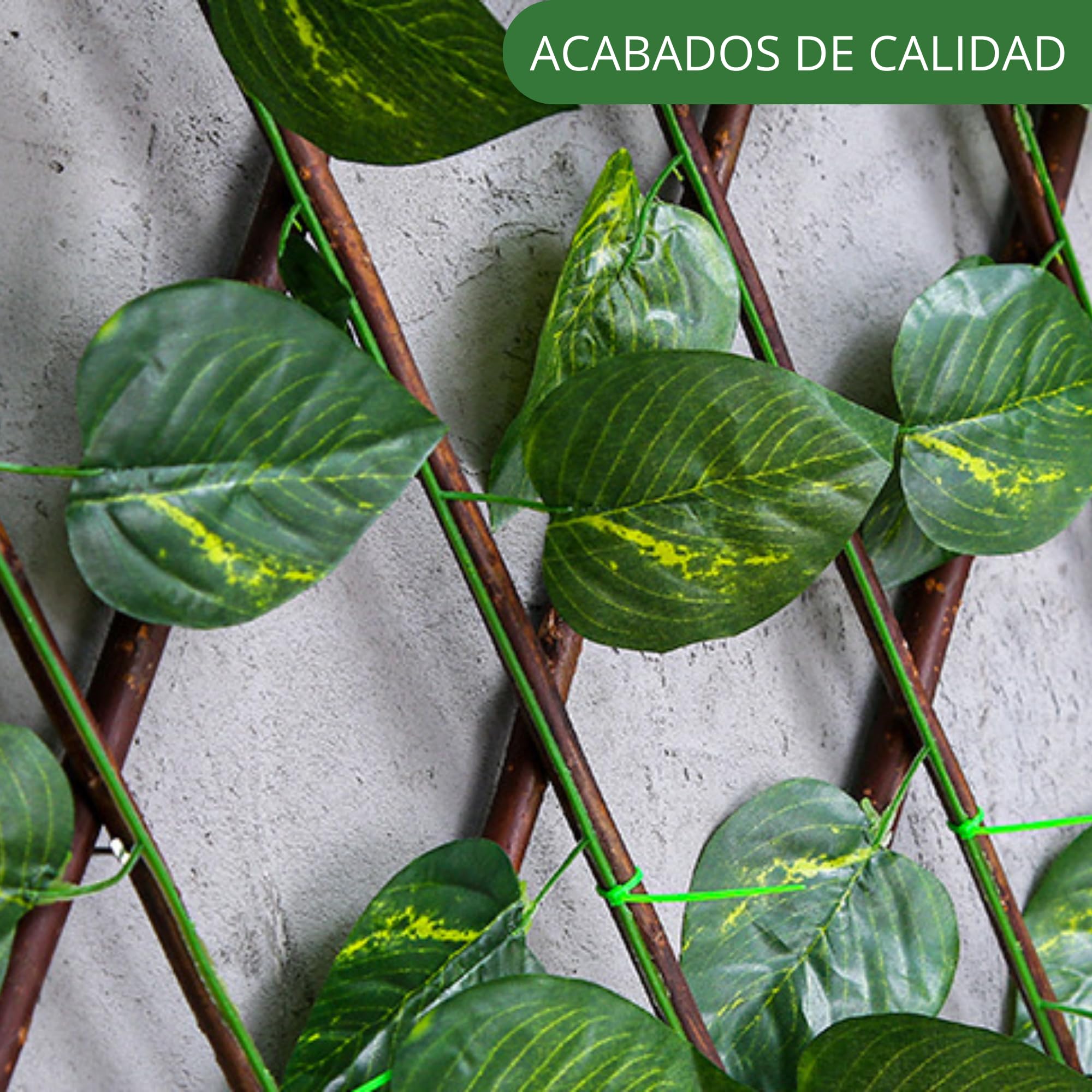 Celosia para Terraza Exterior Extensible 100x200cm de Madera y Hoja Potos Incluye Bridas – Decorativa, Resistente y Versátil – para Jardín, Balcón y Terrazas