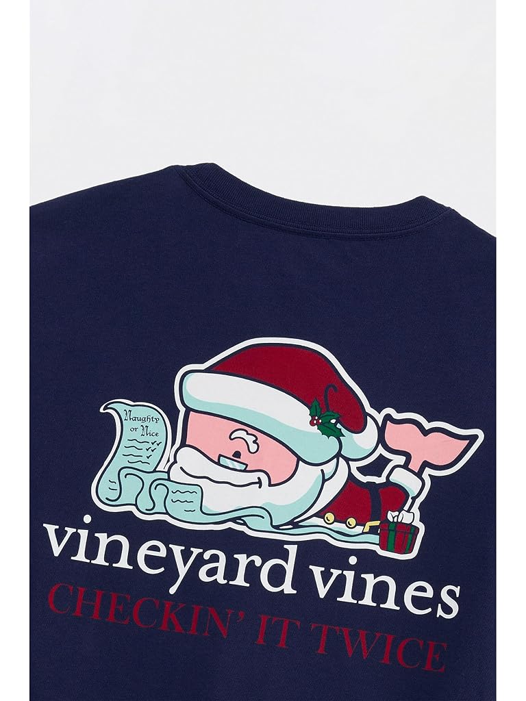 Navy Vineyard Vines Santa Whale List Long Sleeve Pocket Tee