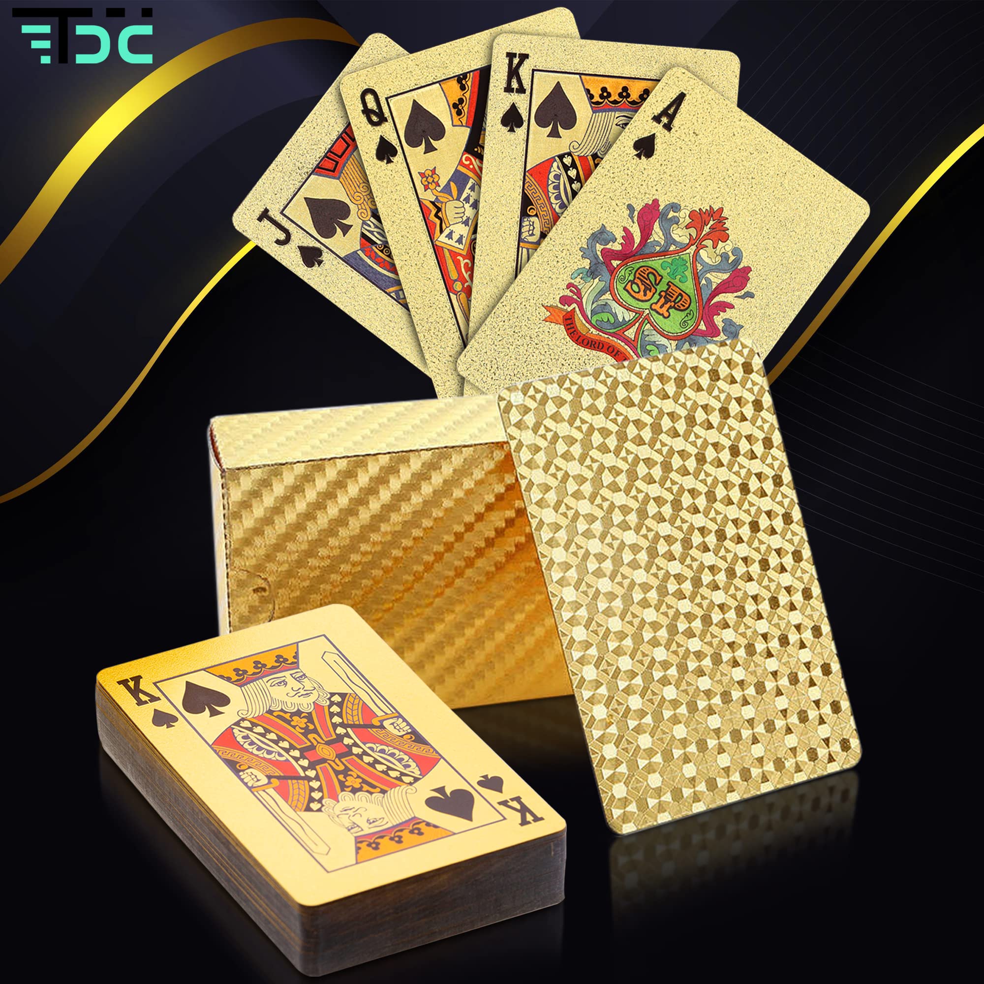 Cartas Poker. Baraja Poker Juego de Mesa con Caja Madera. Baraja de Cartas Poker Impermeable. Baraja Poker Doradas, Oro. (Gold+Box)