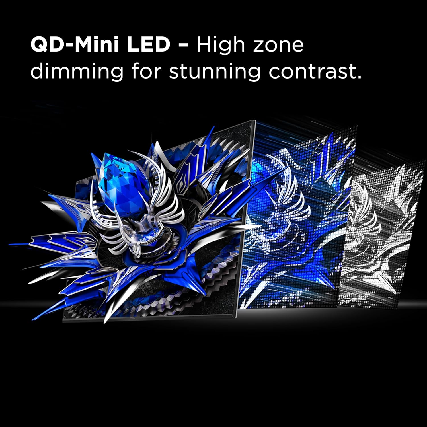 Illustration of QD-Mini LED technology with high zone dimming