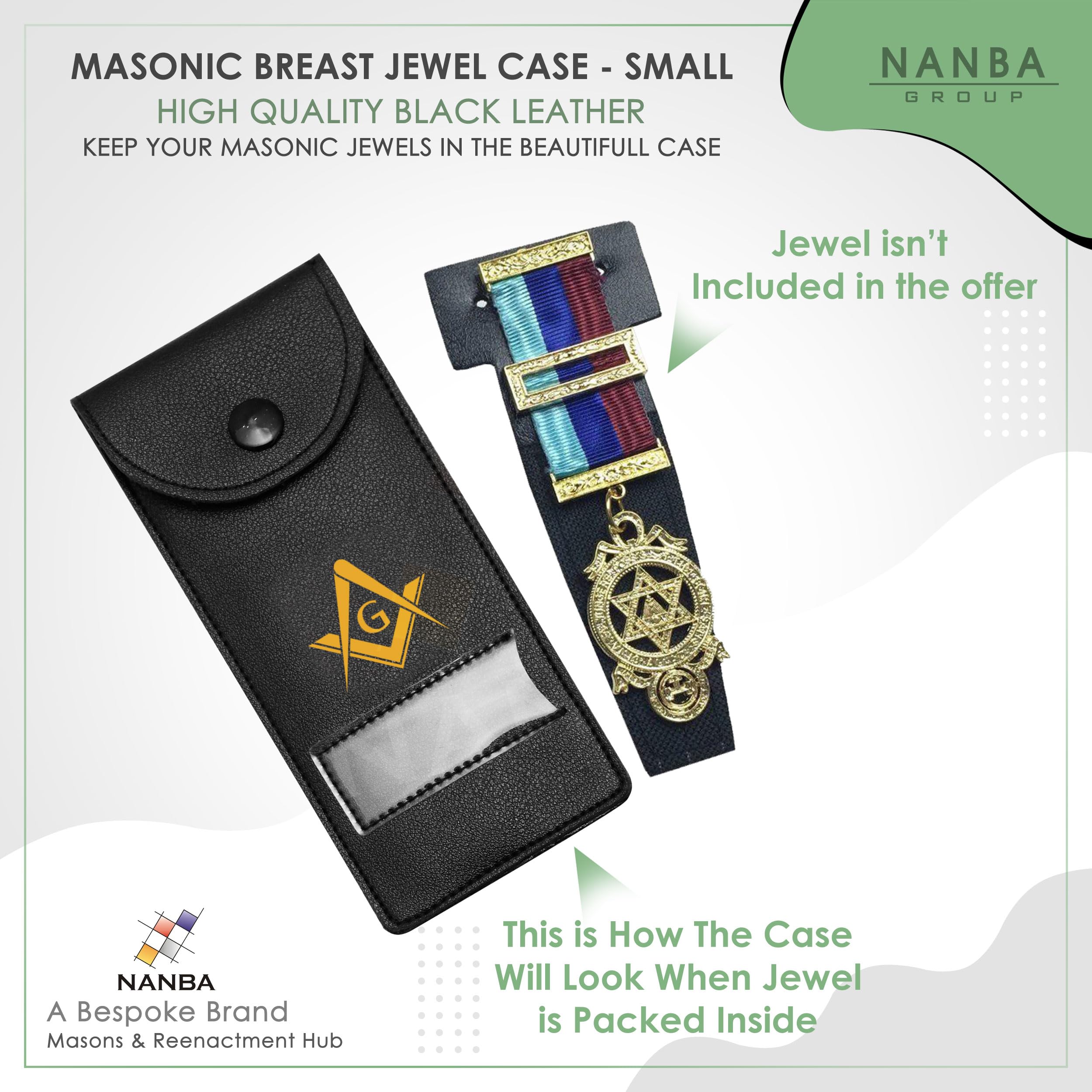 Masonic Regalia Pocket Jewel Holder Case Leather Carry Wallet -  Printed Square Compass G Gold