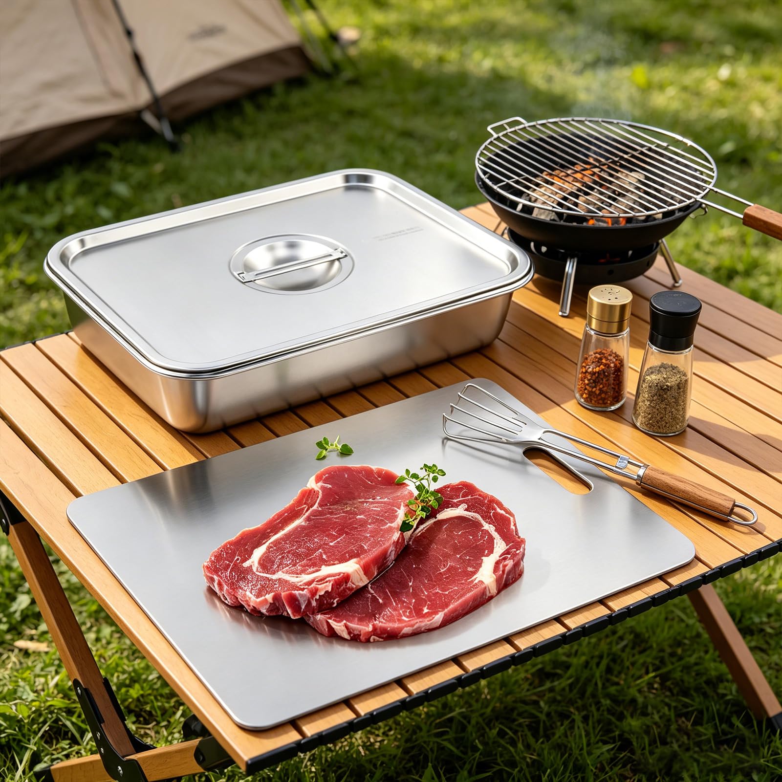 Preparazioni per grigliare Vassoio per alimenti Preparazioni e vassoi per grigliare Set di vassoi per marinare la carne Contenitore per barbecue Accessori per barbecue Accessori per barbecue