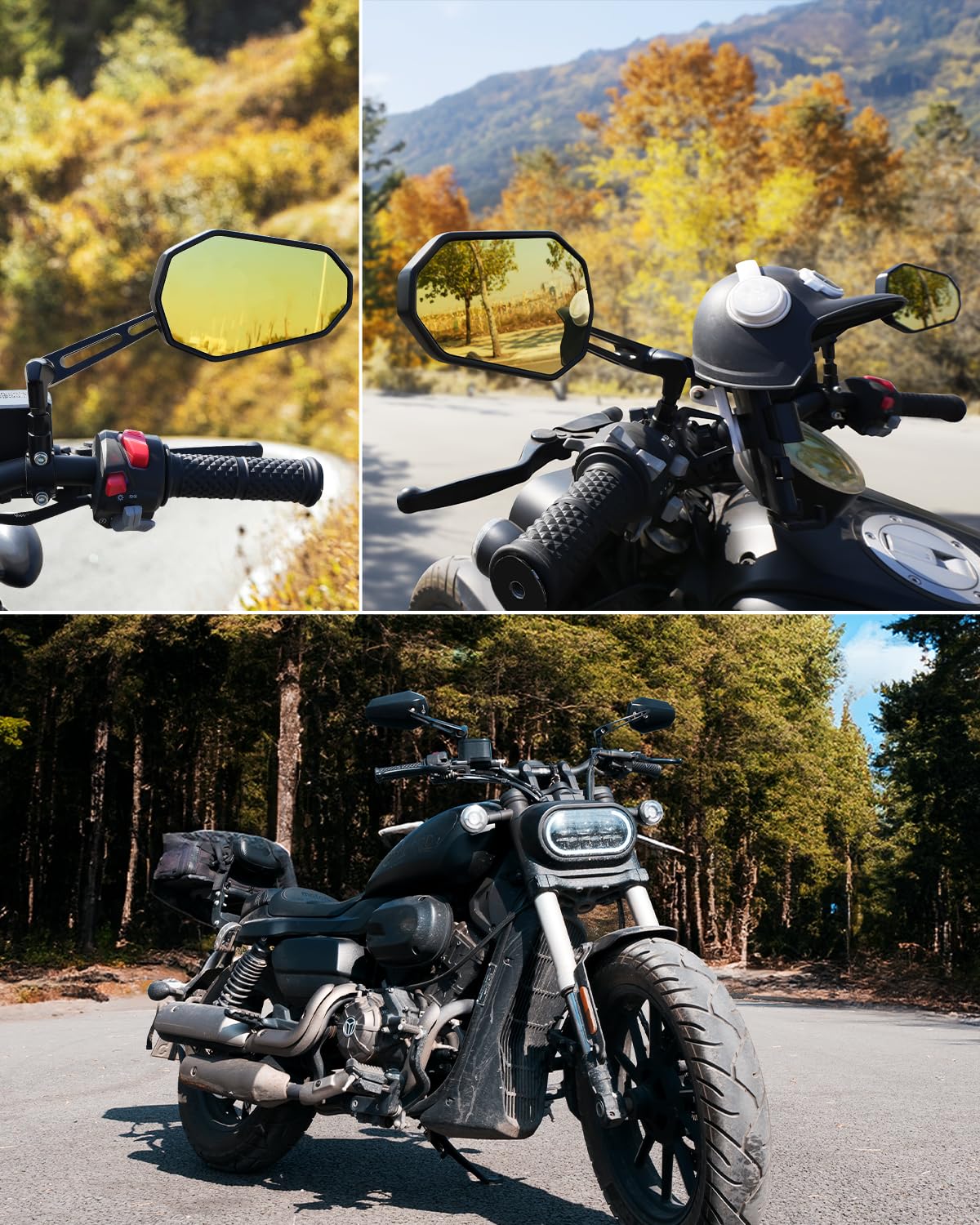 SUPAREE Rétroviseurs Latéraux Moto Rétroviseurs Moto Universel Rétroviseur Guidon Moto Homologué Jaune 360°Rotation Réglable avec E-mark et Filetages M8 M10 pour Quad ATV Scooter 2PCS