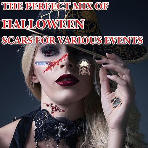 Miniatura 6 de 20 piezas de tatuajes falsos de cicatriz, calcomanías realistas de puntadas sangrientas, tatuajes falsos, tatuajes impermeables, calcomanías de