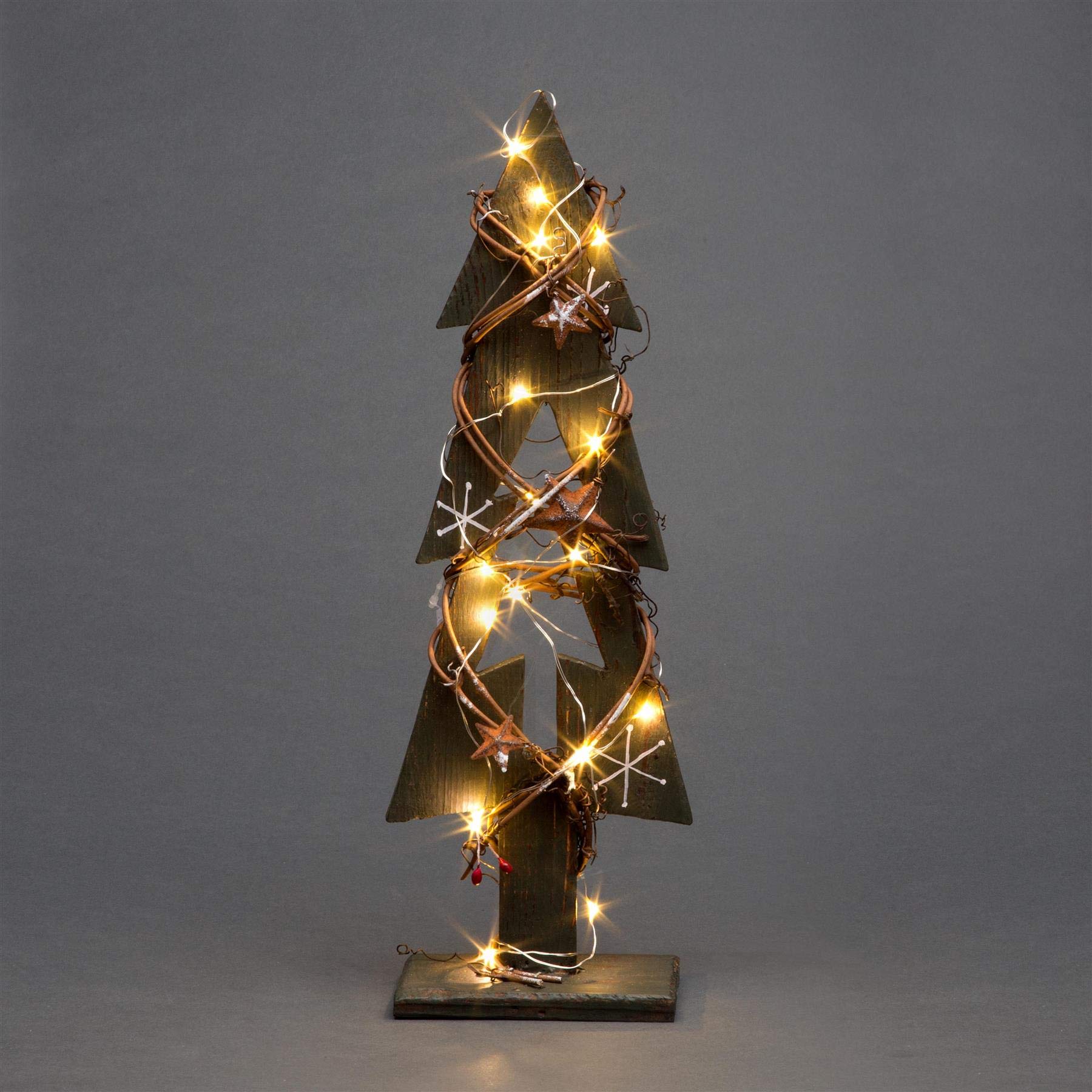 Shatchi Green Wooden Led Tree Tabletop Centrepiece Christmas Holiday Home Décor With 20 Warm White Leds 30Cm