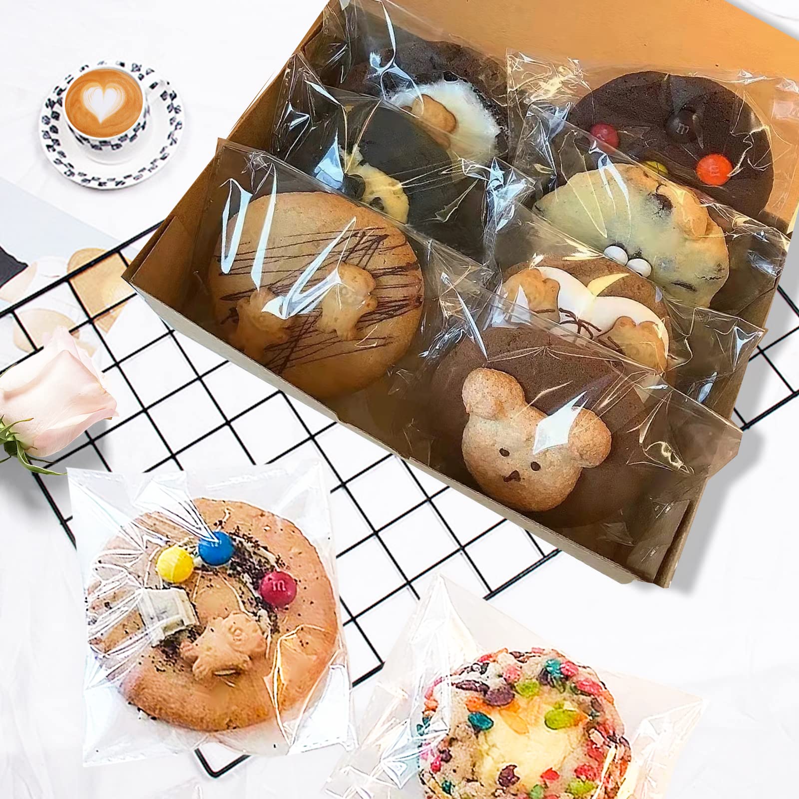 SUREHOME Bolsas de galletas, bolsas de celofán transparente de 5 x 6 pulgadas con sello autoadhesivo, 200 unidades, resellables, autoadhesivas, bolsa de celofán, recuerdos de fiesta, regalos de