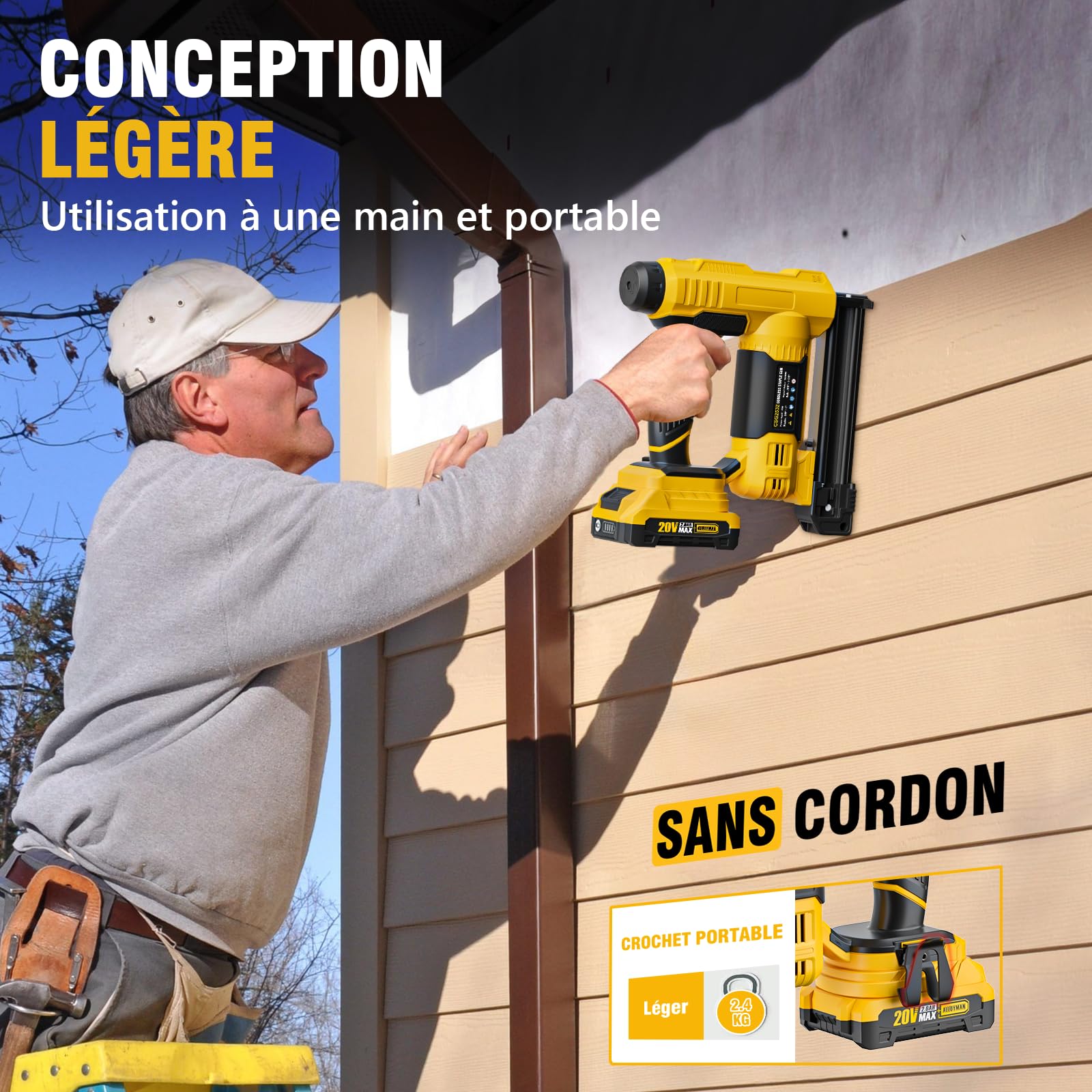 Alloyman MAX Cloueuse Agrafeuse Electrique Sans Fil 20V, Cloueur Électrique 2 en 1 18GA, avec 1000 clous et 500 Agrafes Inclus, pour Bricolage et Menuiserie