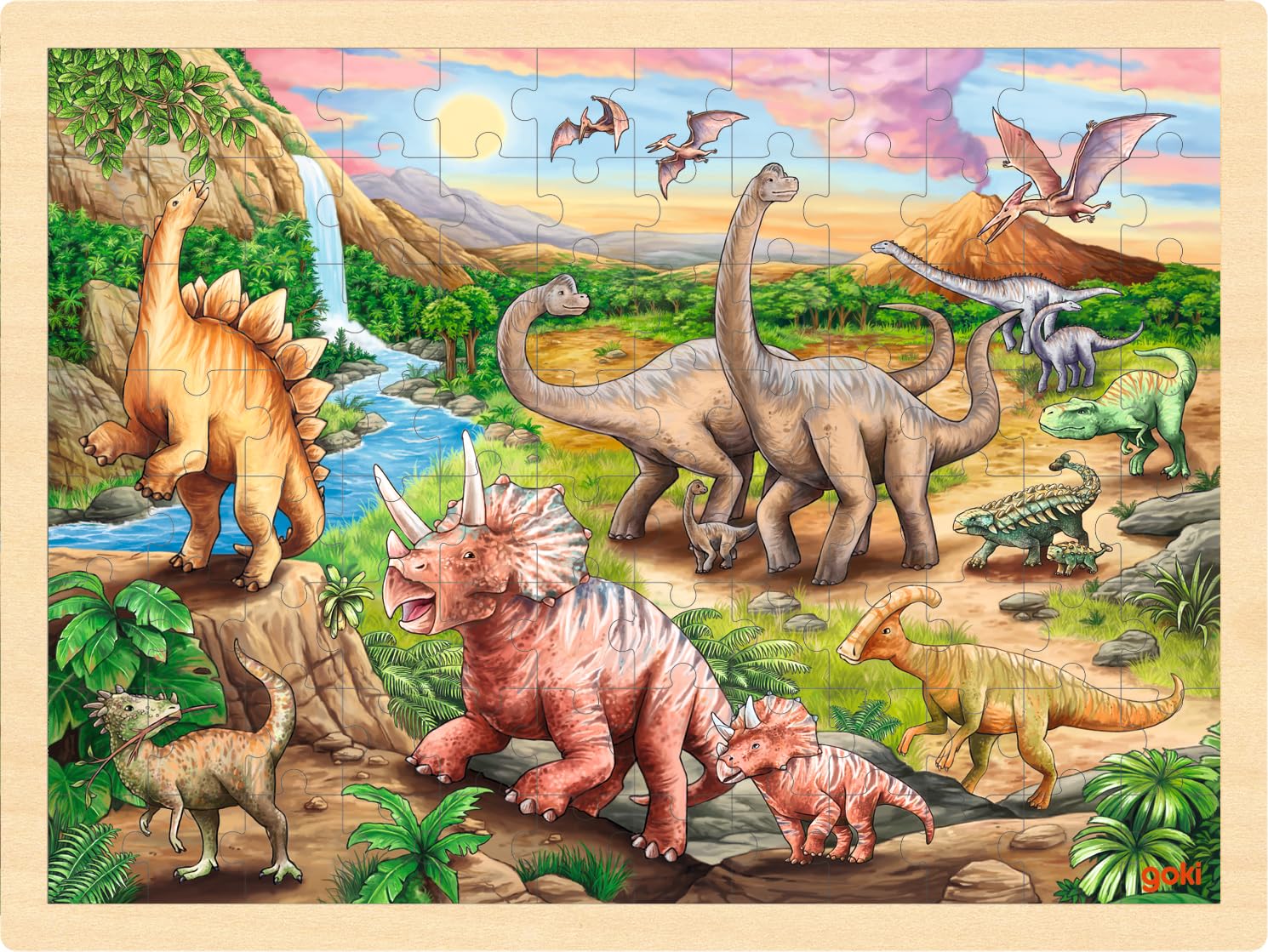 Goki Dinosaur Hiking Puzzle 96 Pieces Colourful Colour Design with Detailed Dinosaur Theme