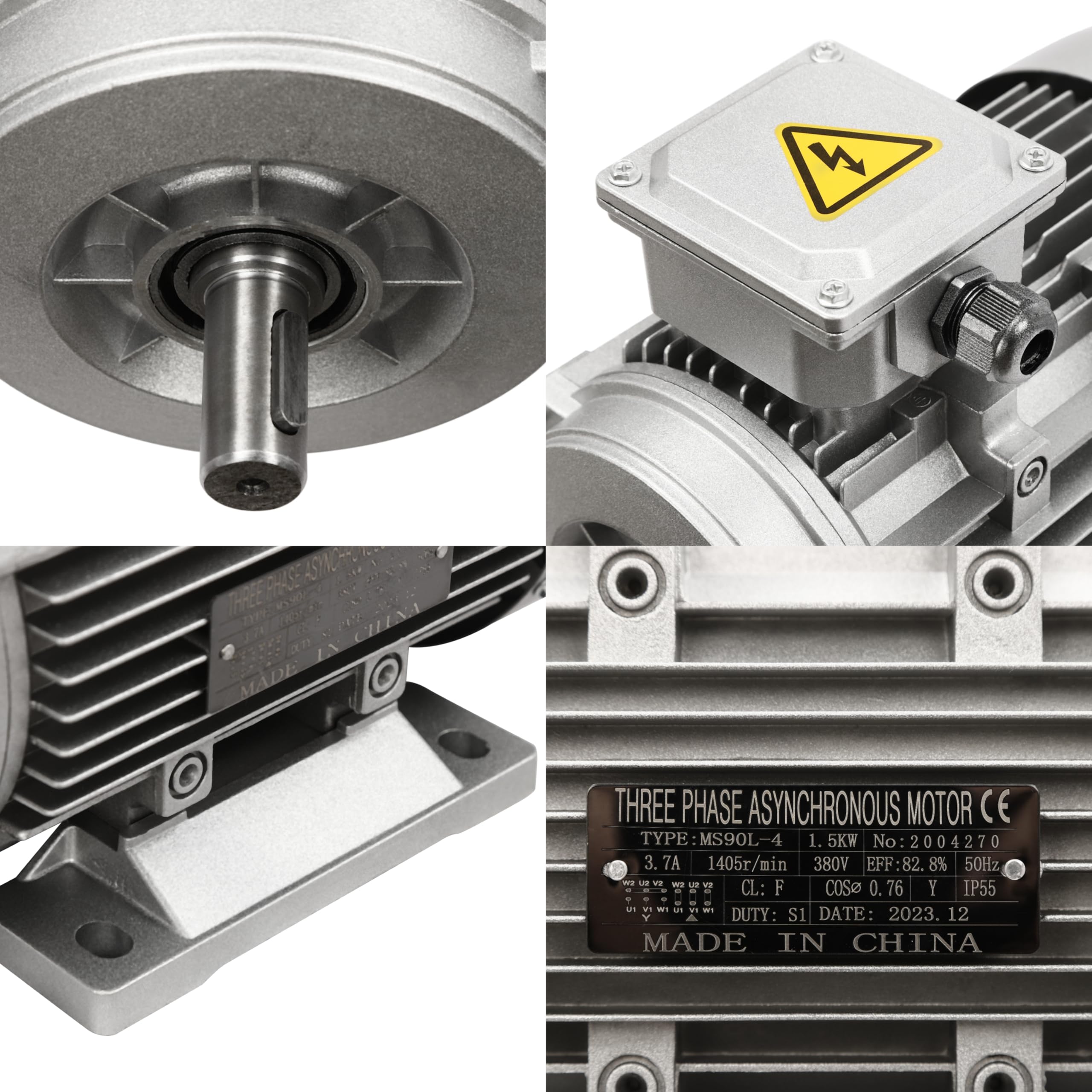 1.5KW 380V Elektromotor Aluminium Drehstrommotor mit Reines Kupfer Spule Motor, 1405r/min 3-Satz-Elektromotor Schaftdurchmesser 19mm, IP55 Kompakt Dreiphasige-Motor mit Verdickte Basis