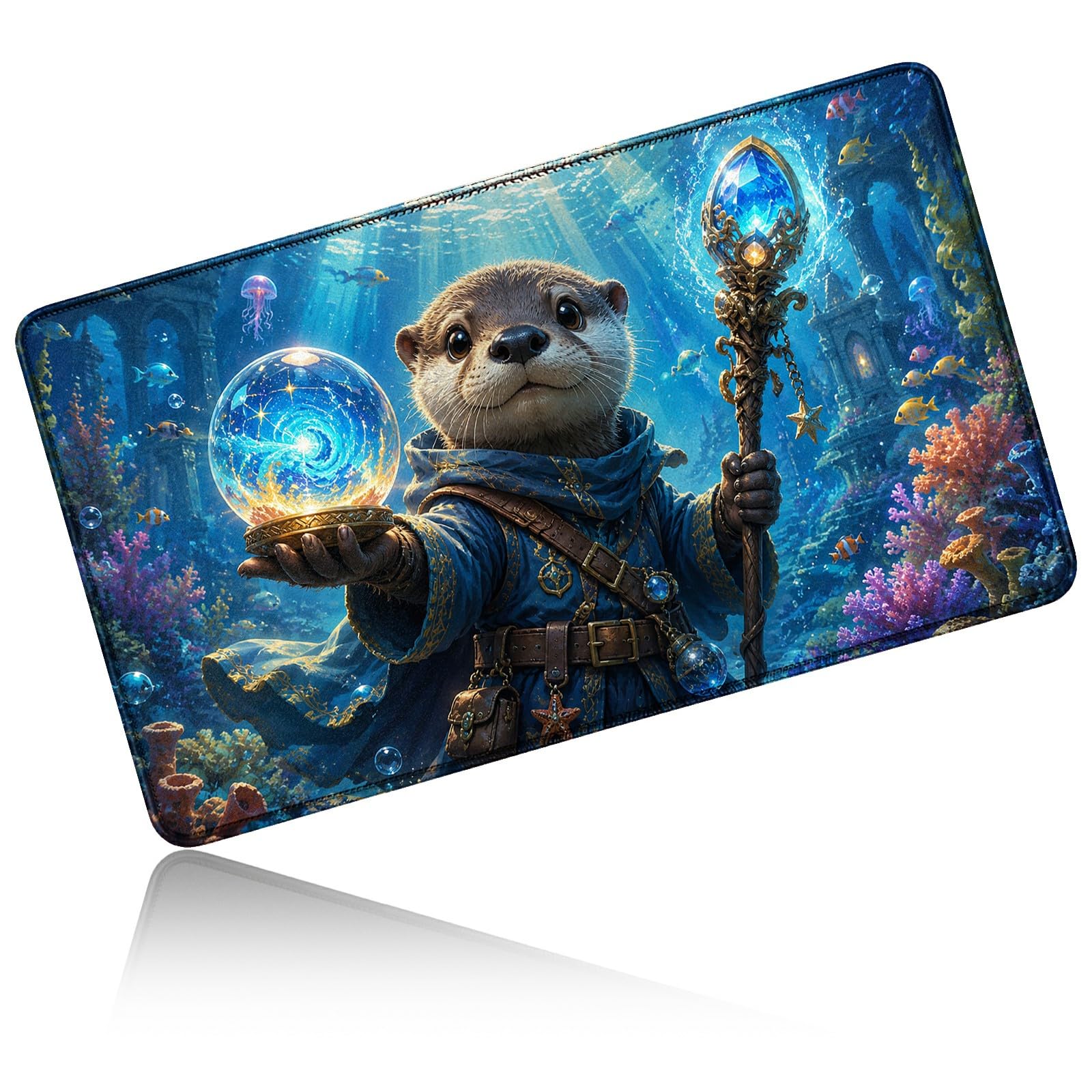 Dikoer for MTG/TCG Playmat 24" x 14" Commander Deck Mat, Otter Wizard