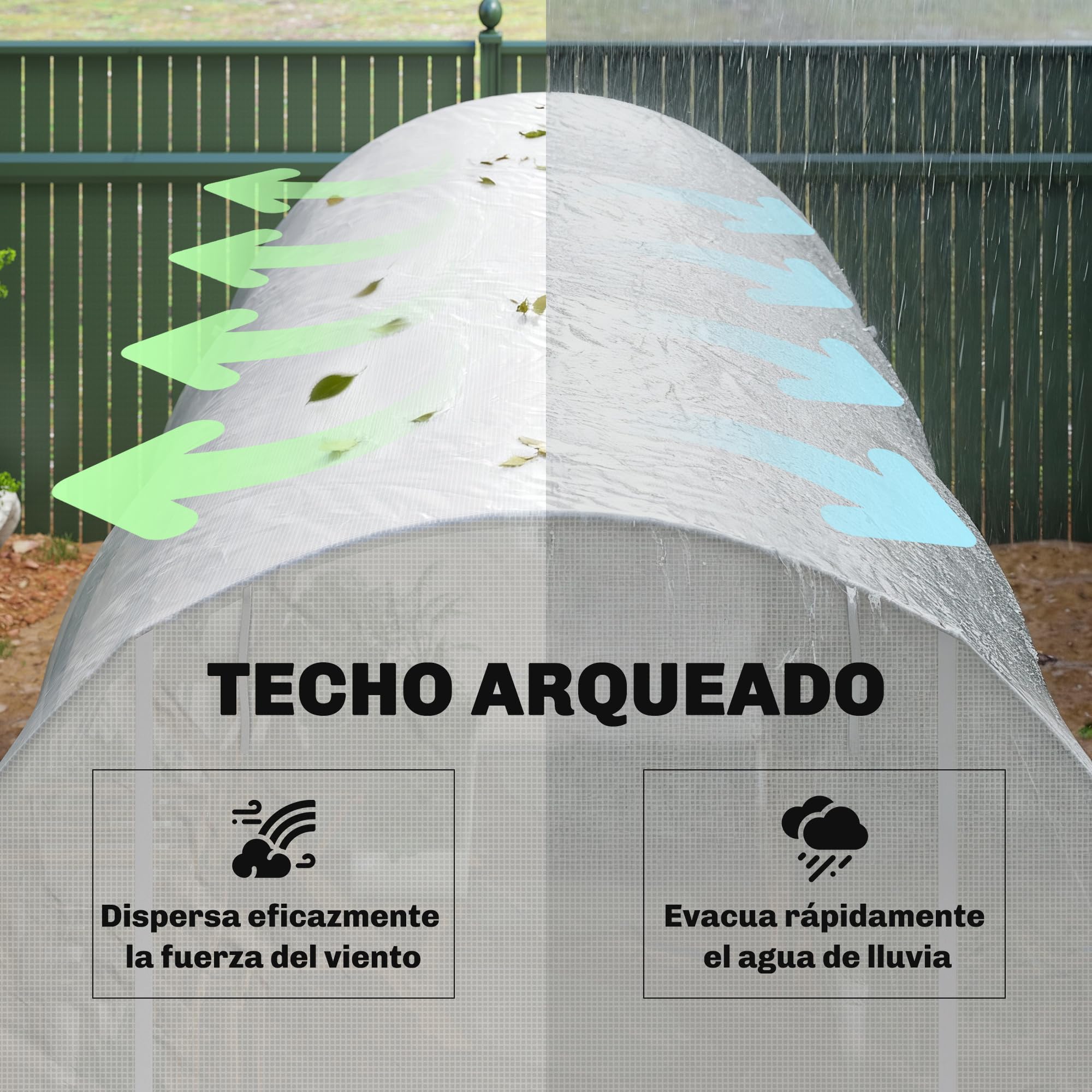 Outsunny Invernadero de Exterior 3,5x2x2 m Invernadero de Túnel con 6 Ventanas de Malla y Puerta Enrollable con Cremallera Invernadero de Huerto Anti-UV para Patio Jardín Blanco