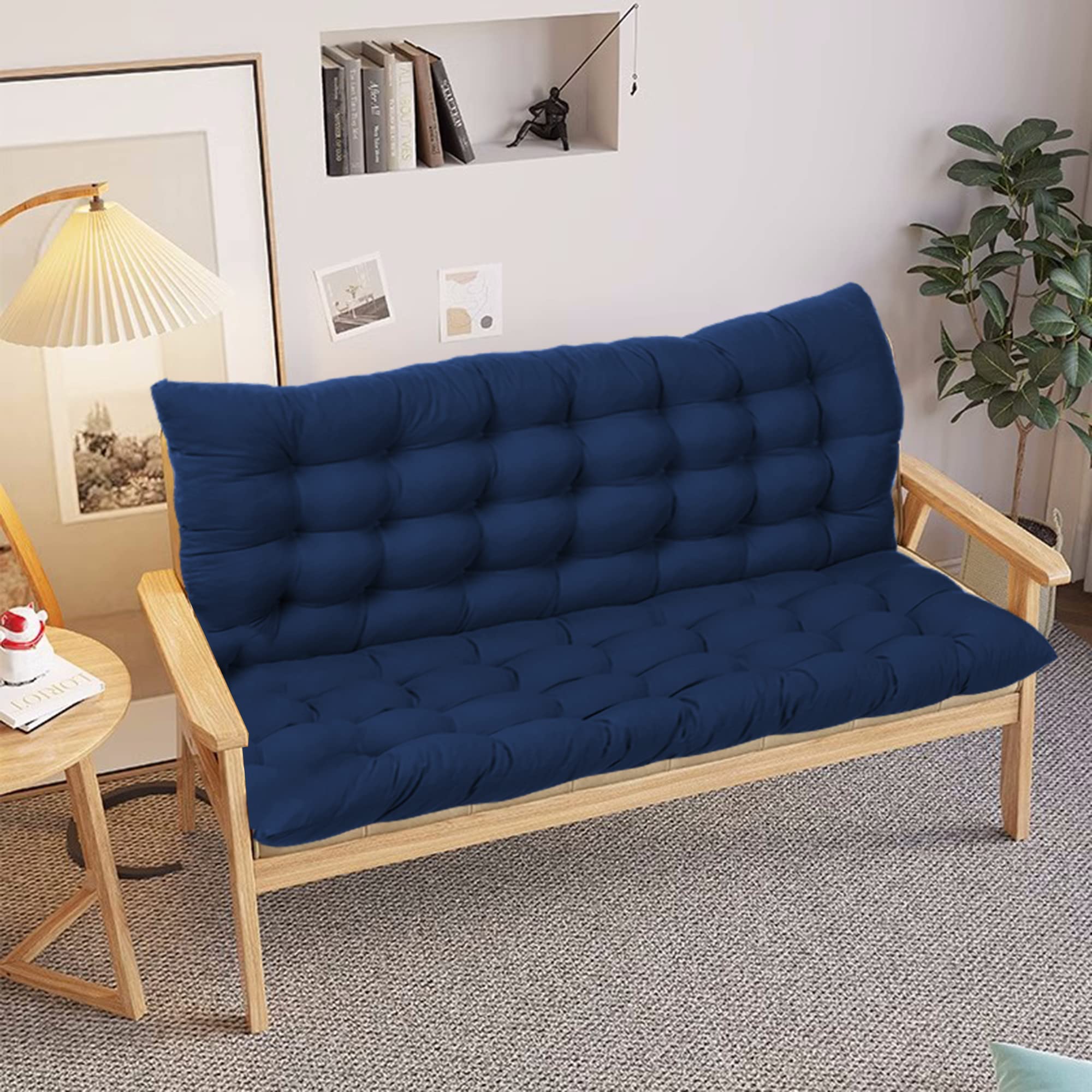 Cuscini di ricambio per dondolo oversize a 2 o 3 posti, spessi 8 cm, morbidi, con schienale, lacci antiscivolo, per mobili da interni ed esterni, blu, 120 x 100 cm