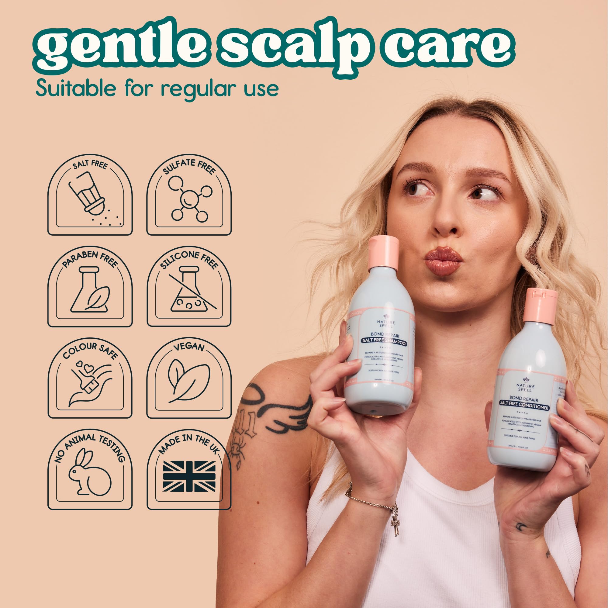 Nature Spell Bond Repair Shampoo- & Spülungsset, repariert geschädigte Haarstruktur und beugt Haarbruch vor, mit Hyaluronsäure, sulfatfrei, für alle Haartypen, vegan, 2er-Pack, je 300 ml