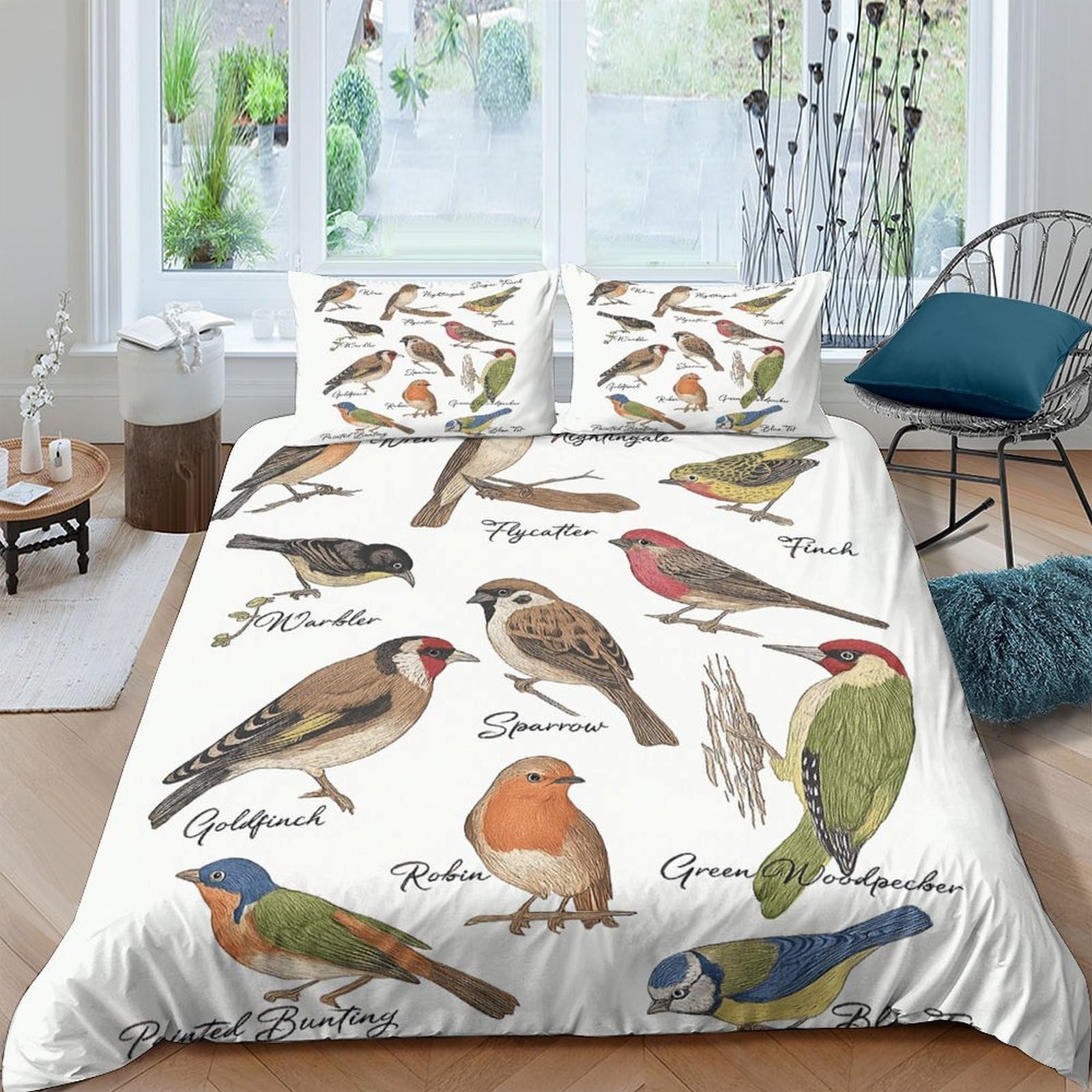 Ctjqhvkz Style-1 3D Printed Birds Illustration Fitted Sheet Microfiber Soft Mattress Cover Bedroom Decor Protection Single（135X200cm）