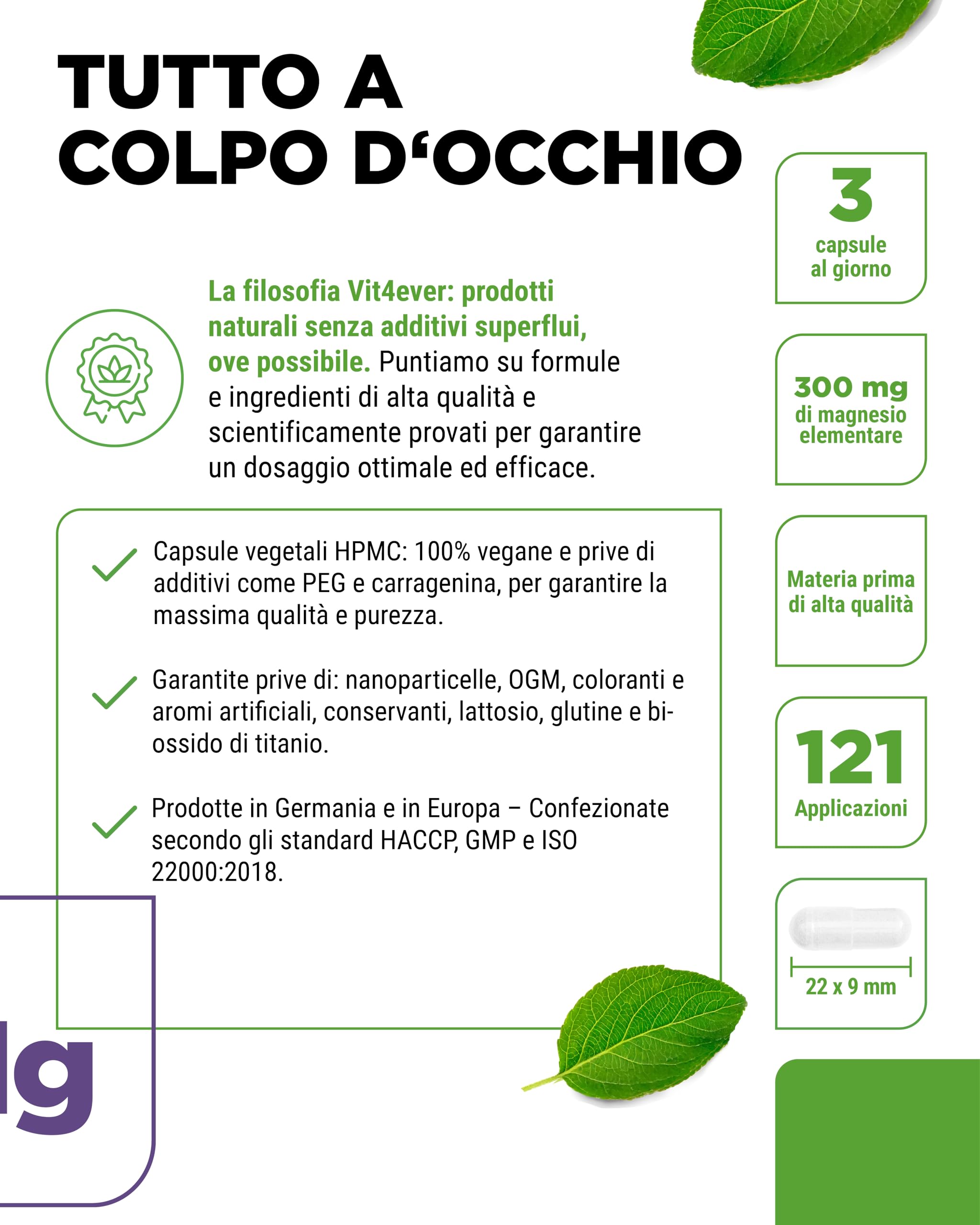Magnesiobisglicinato - 365 Capsule - 300 mg di Magnesio Elementare per Dose giornaliera - Premium: Magnesio Chelato - Vegano - Ad Alto Dosaggio
