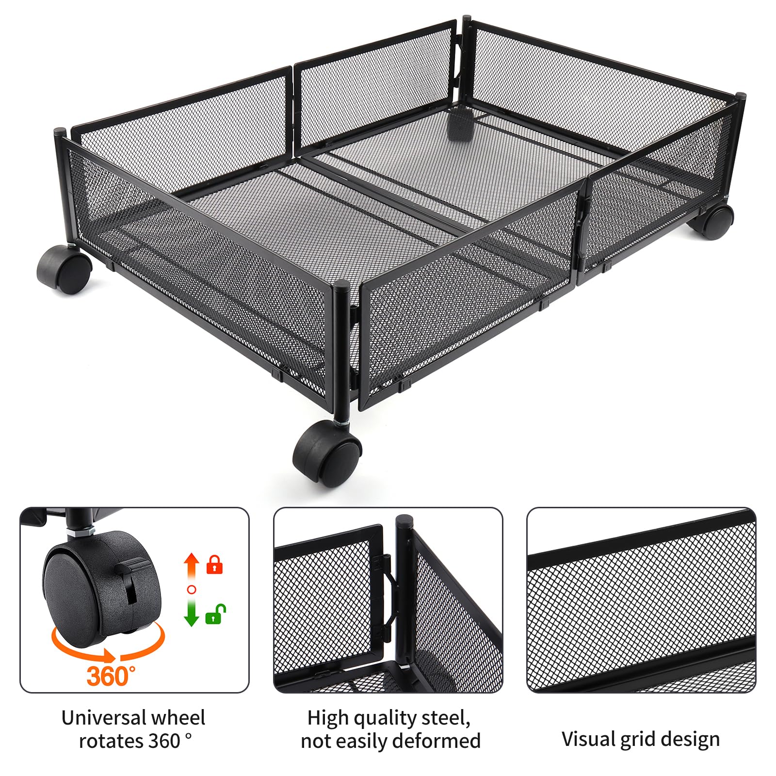 2 P portaoggetti sotto letto con rotelle, scatola portaoggetti sotto letto, cassettiera sotto letto pieghevole in metallo, scatole portaoggetti sotto letto per sotto divano, sotto tavolo (60 x 40 x 17