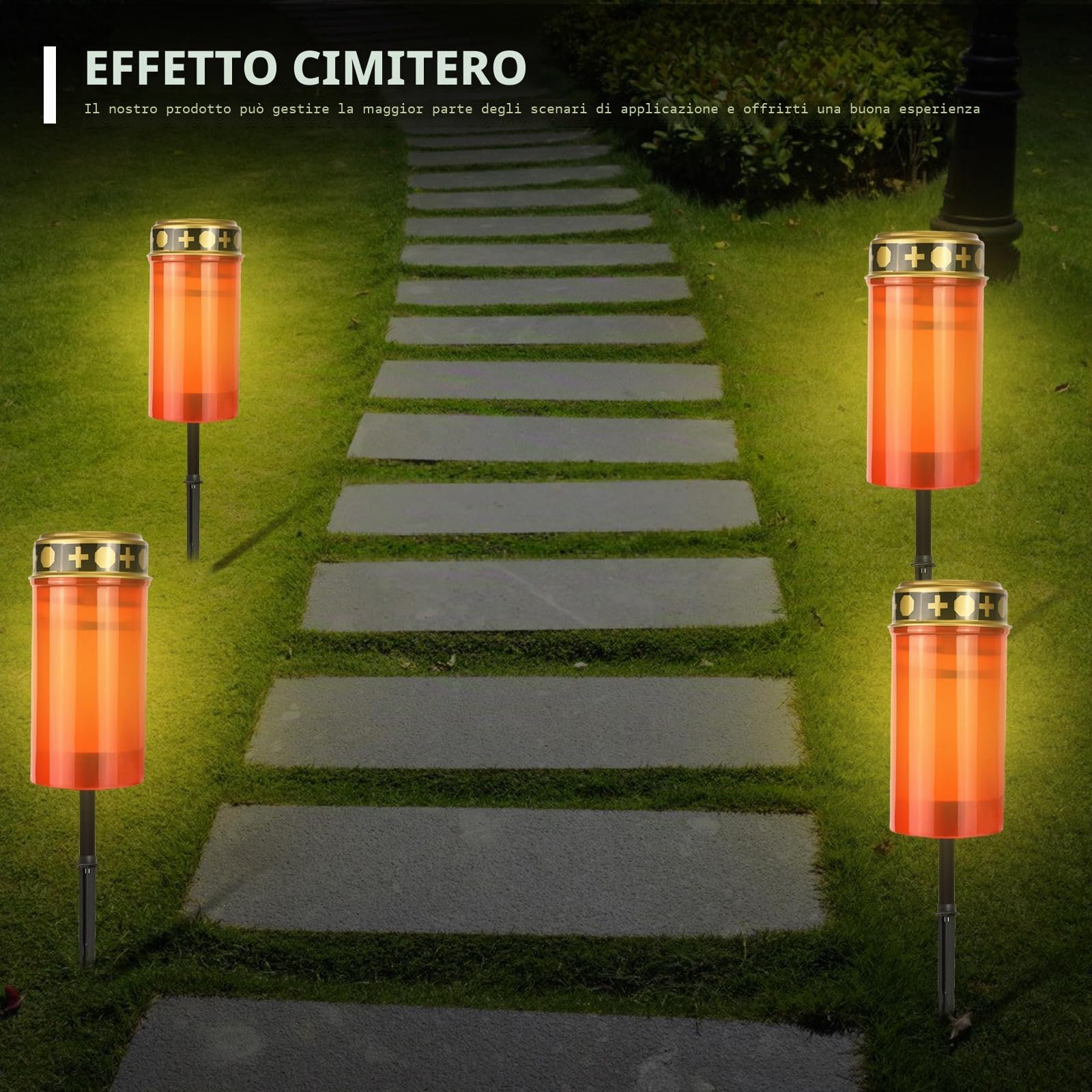 Set di 2 lanterne: lampade funebri a energia solare, candele impermeabili per cimitero per uso esterno con sensore di luce, candele funebri con picchetto, 7 x 12 cm