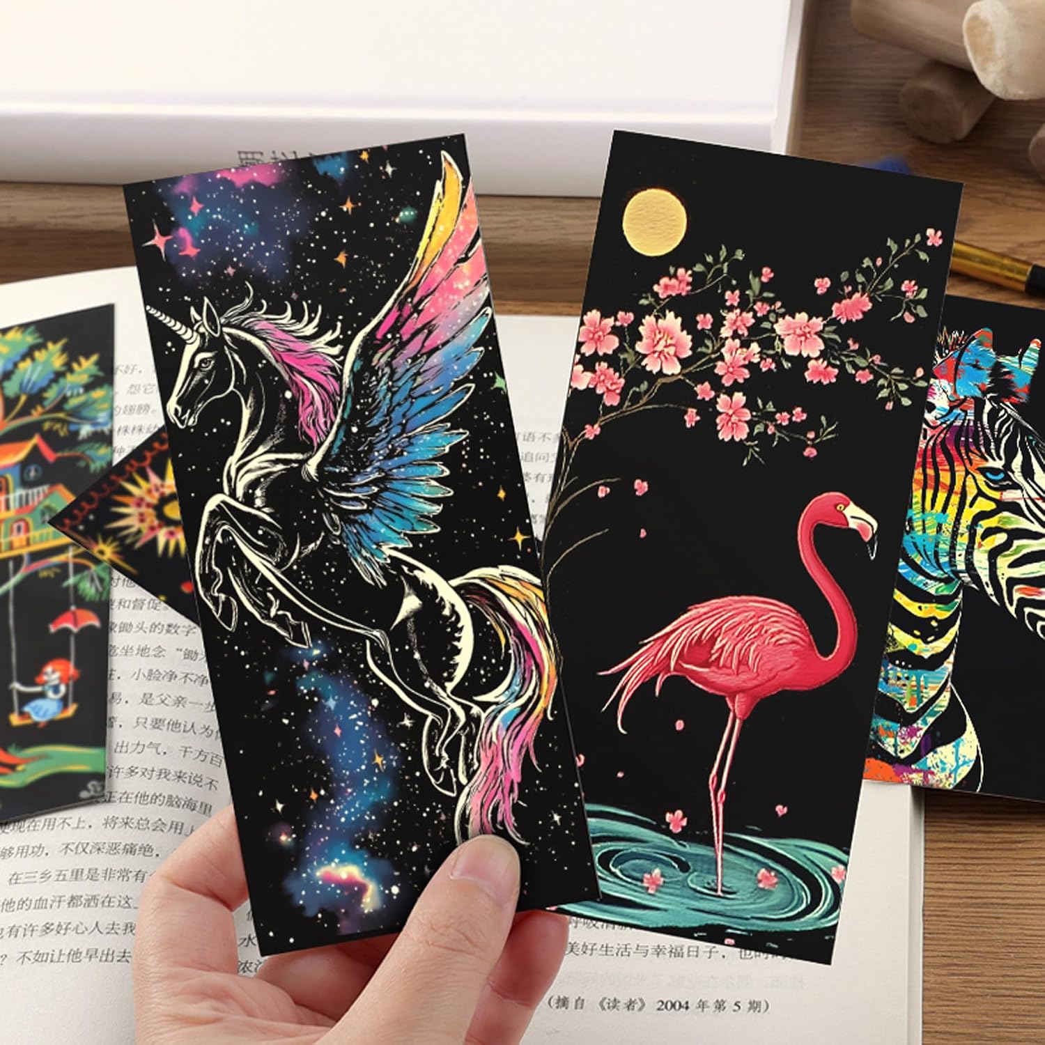 Scratch Art Rainbow Painting Bookmarks Set-Creative Arts and Crafts for Adults,Scratch Painting DIY Paper Craft Kit,Foil Engraving Creative Gift 6.2''x2.8''(24Pcs)(Animal Series)
