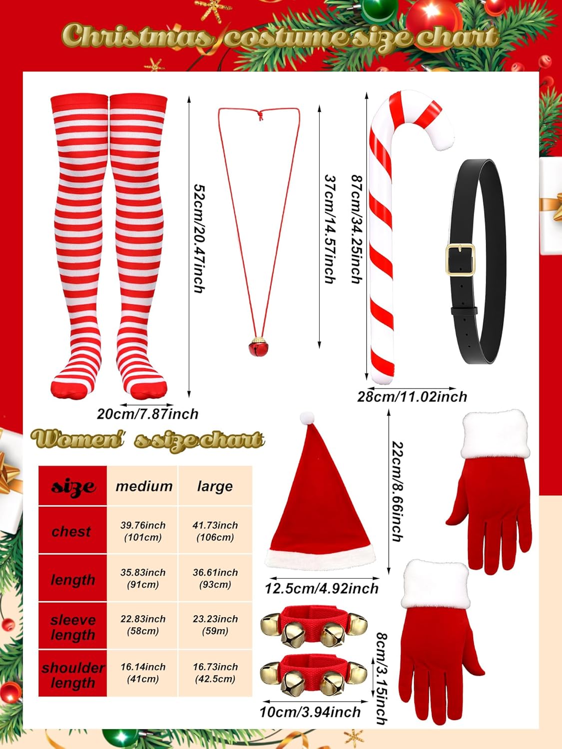 9pcs Women Christmas Santa Claus Costume Mrs Claus Velvet Dress with Belt Striped Knee Socks Hat Gloves Elf Shoes - Image 4