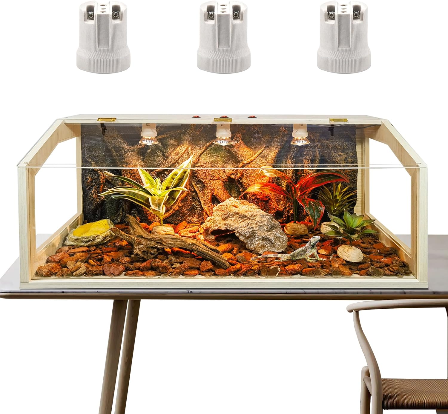 Terrario de reptiles de 37 galones, tanque de dragón barbudo mejorado, tanque de lagarto, lámpara e interruptor integrados, tanque de serpiente, 40